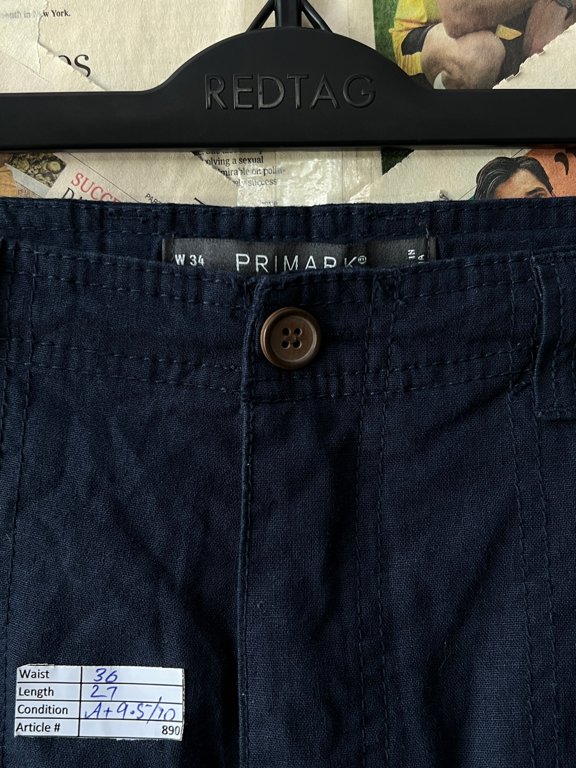 Primark® Waist: 36" | Navy Blue | Three Quarter Shorts | 890 - Genuine Maal