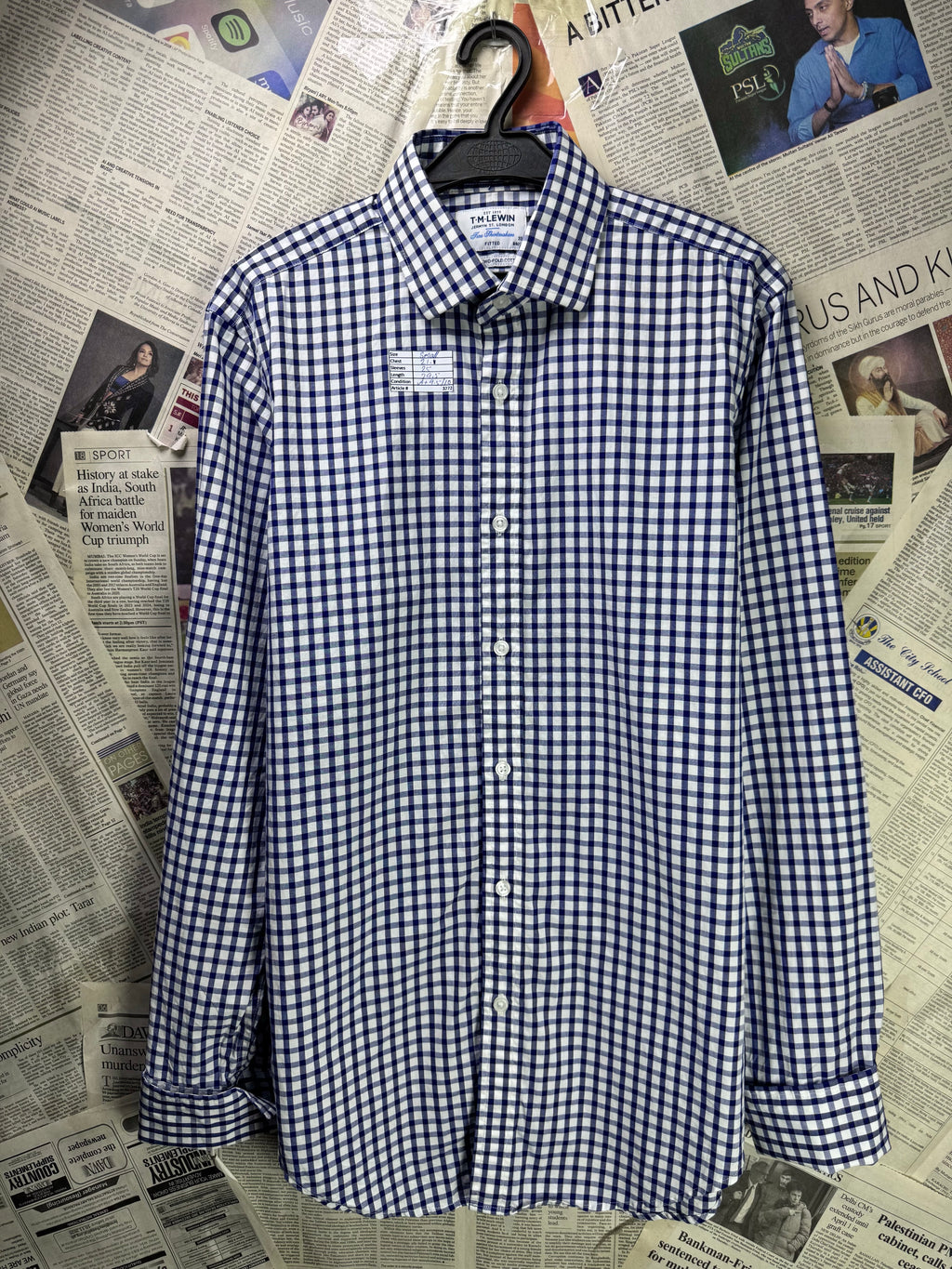 TM LEWIN® Small | Chest: 21" | Blue & White Check | Formal Shirt | Cotton | 3272 - Genuine Maal