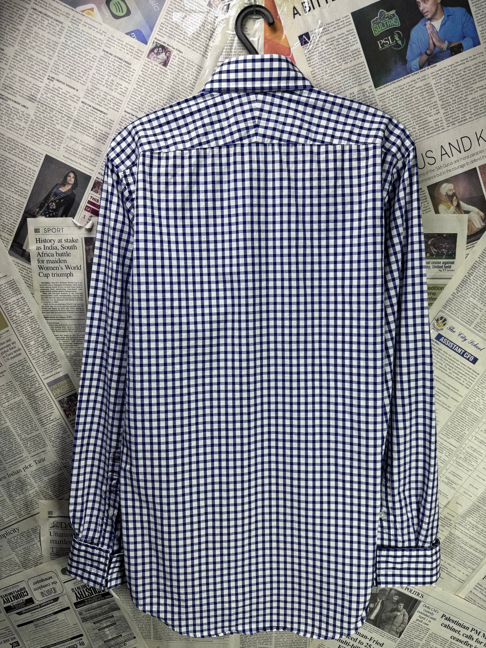 TM LEWIN® Small | Chest: 21" | Blue & White Check | Formal Shirt | Cotton | 3272 - Genuine Maal