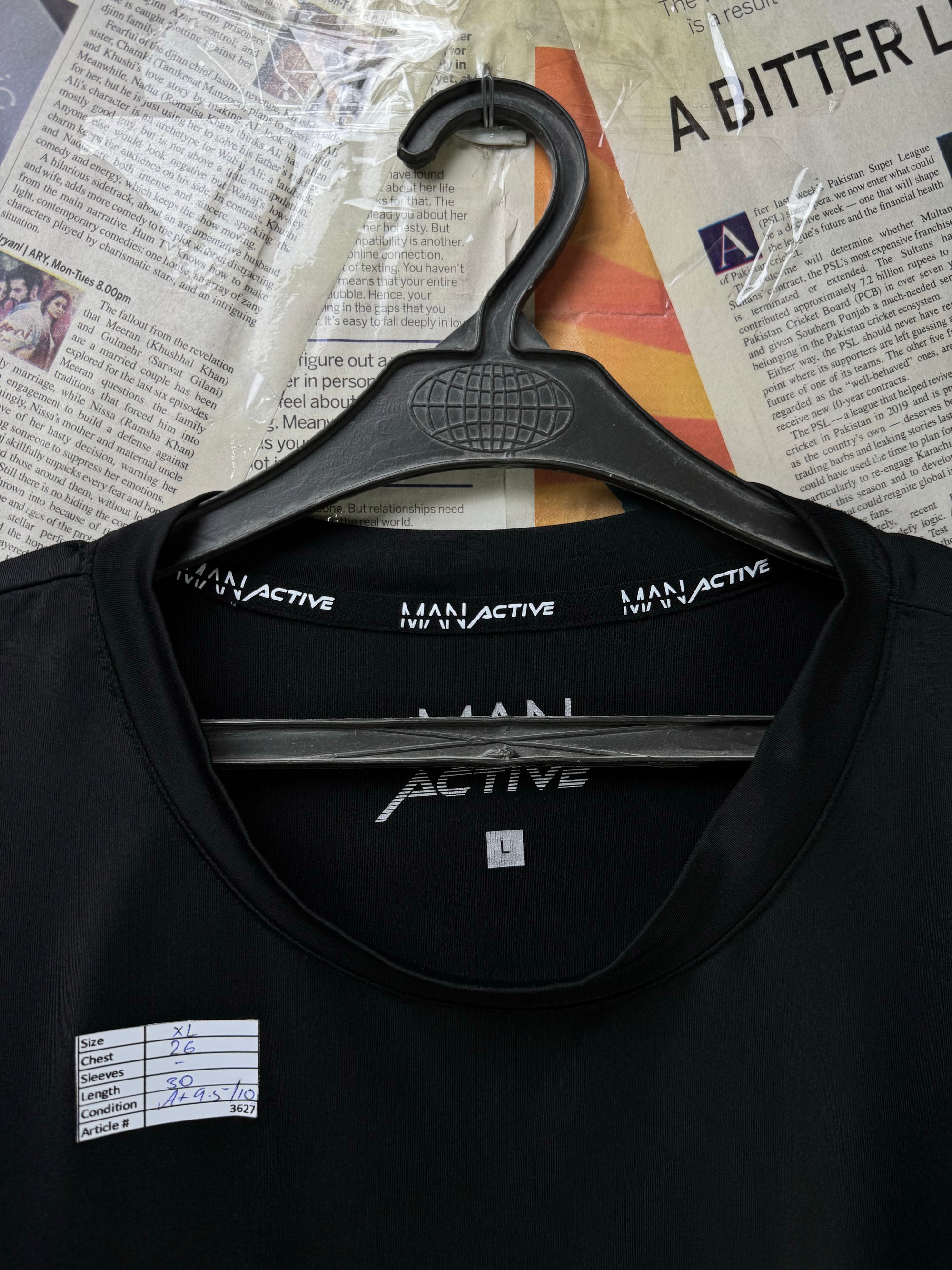 Man® XL | Chest: 26" | Black | Gym T-Shirt | Poly - Elastane | 3627 - Genuine Maal