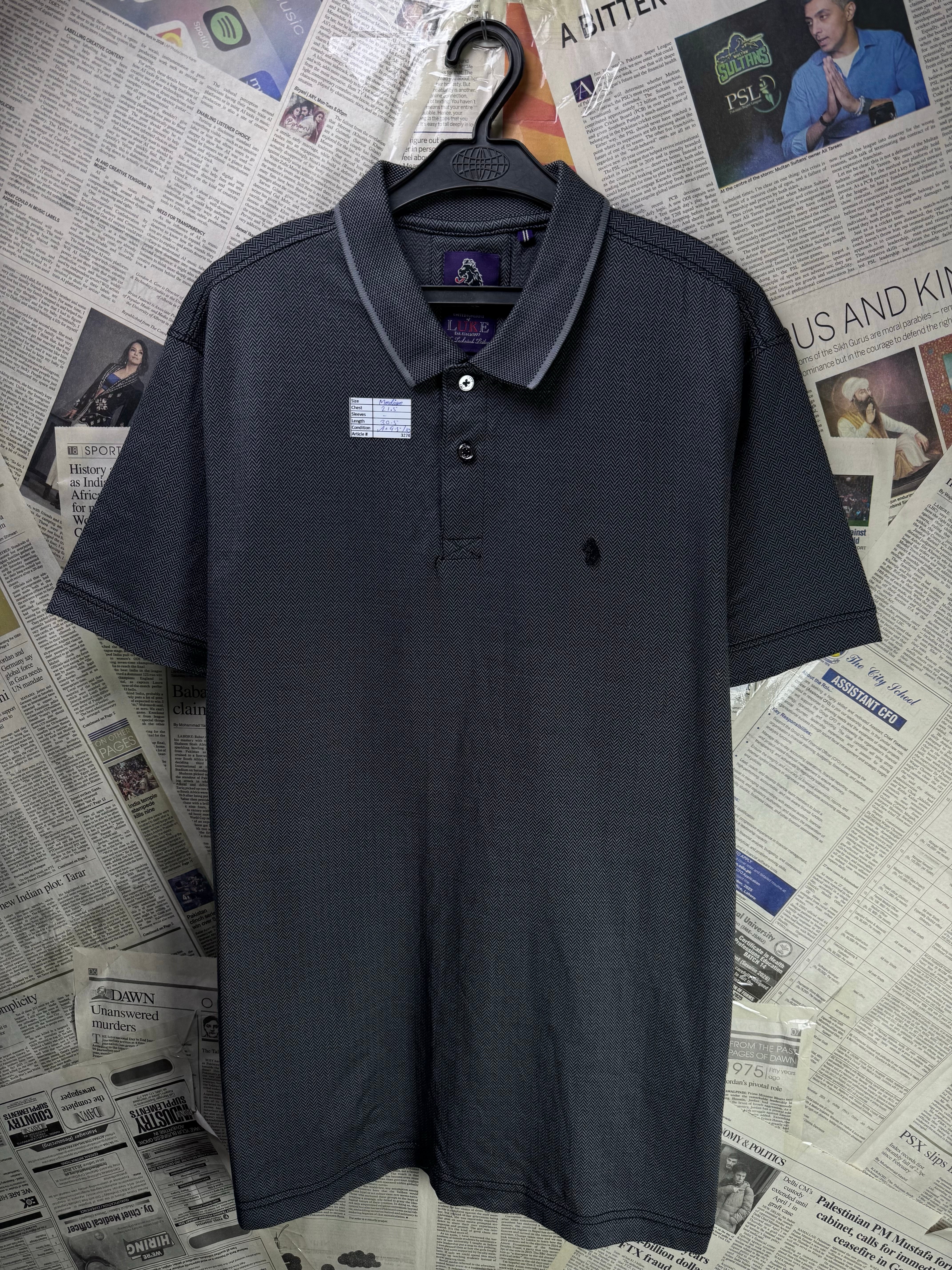 Luke® Medium | Chest: 21.5"| Charcoal | Polo T-Shirt | Cotton | 3274 - Genuine Maal