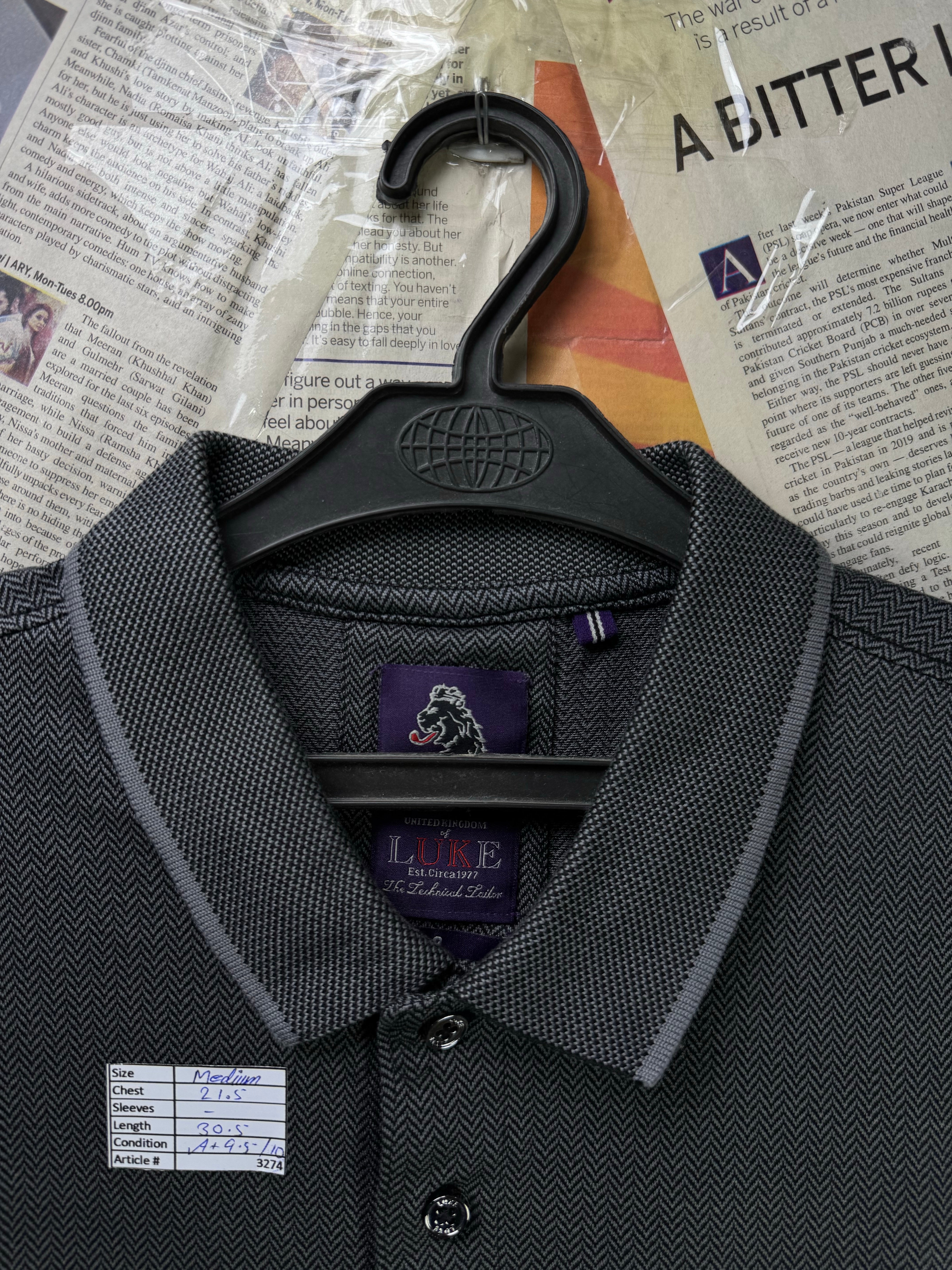 Luke® Medium | Chest: 21.5"| Charcoal | Polo T-Shirt | Cotton | 3274 - Genuine Maal