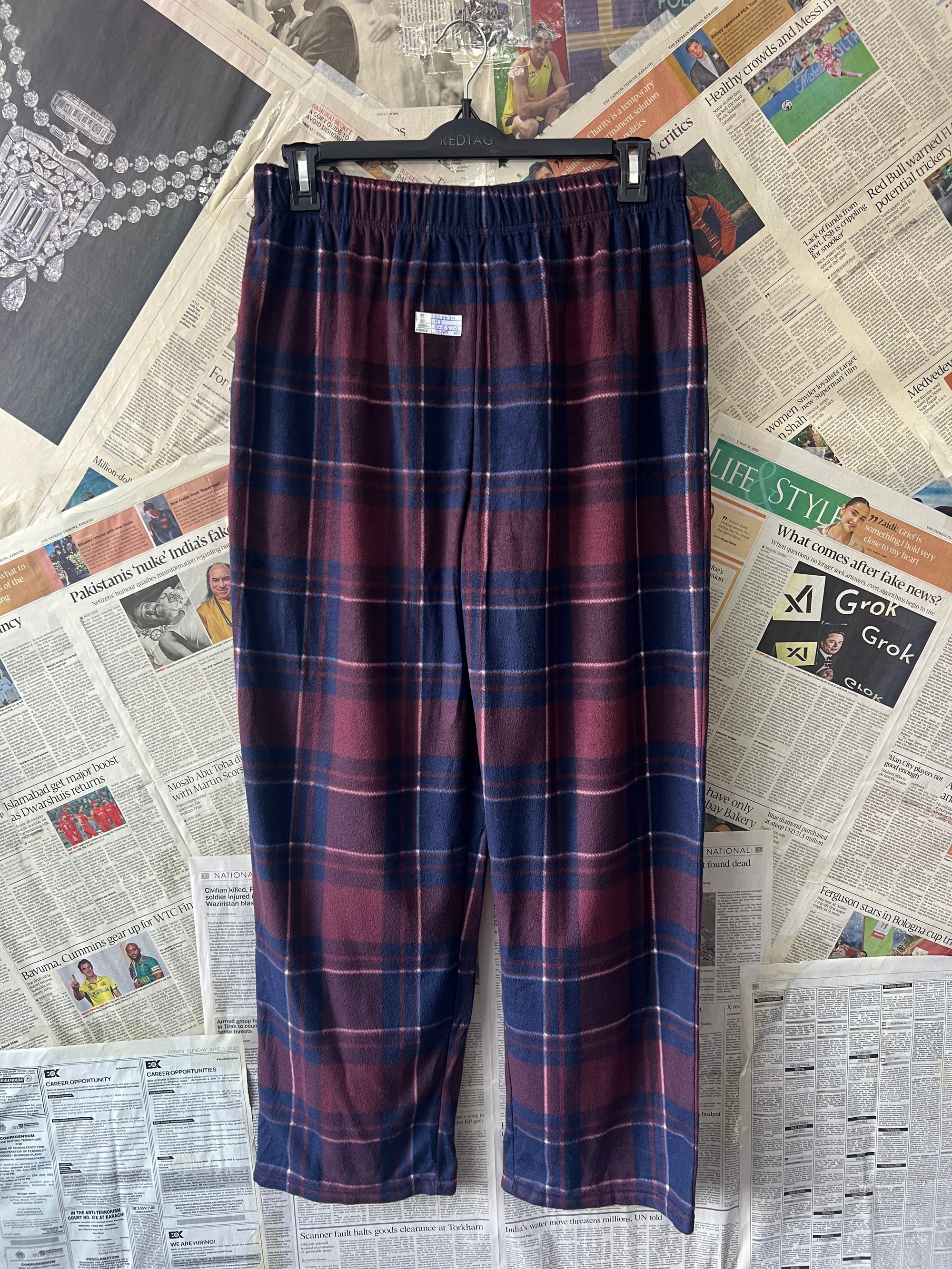 F&F® Waist: 32" to 34" | Maroon Check | Pajama | Warm | 1051 - Genuine Maal