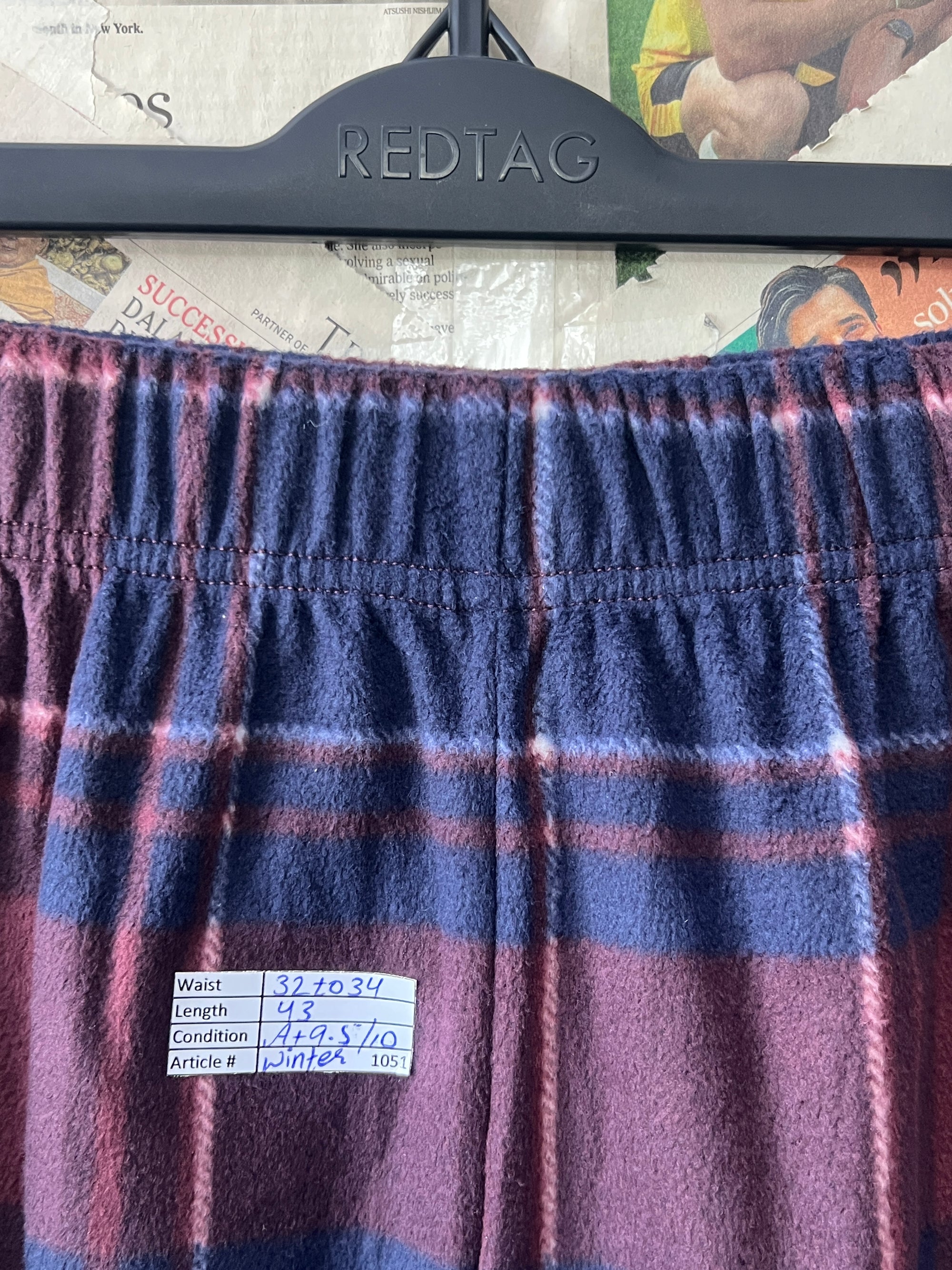 F&F® Waist: 32" to 34" | Maroon Check | Pajama | Warm | 1051 - Genuine Maal