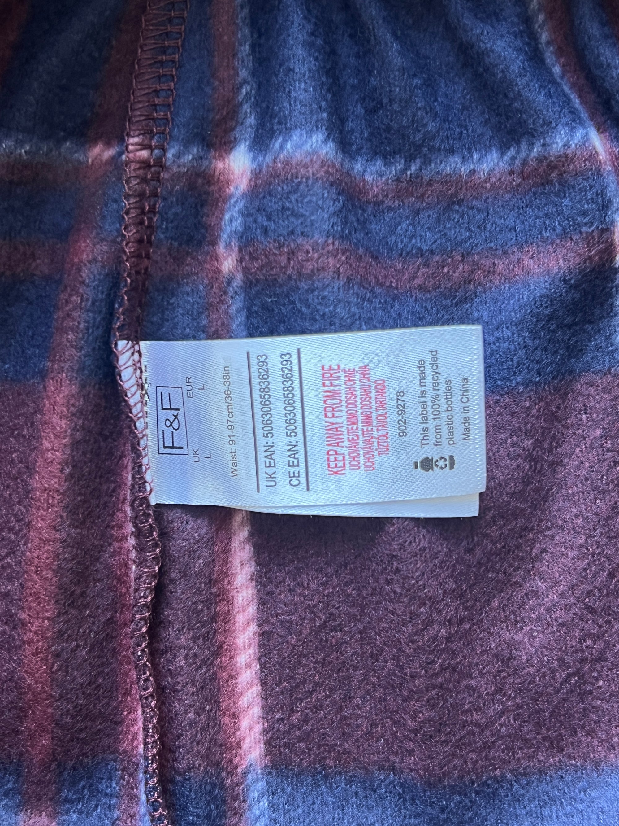 F&F® Waist: 32" to 34" | Maroon Check | Pajama | Warm | 1051 - Genuine Maal