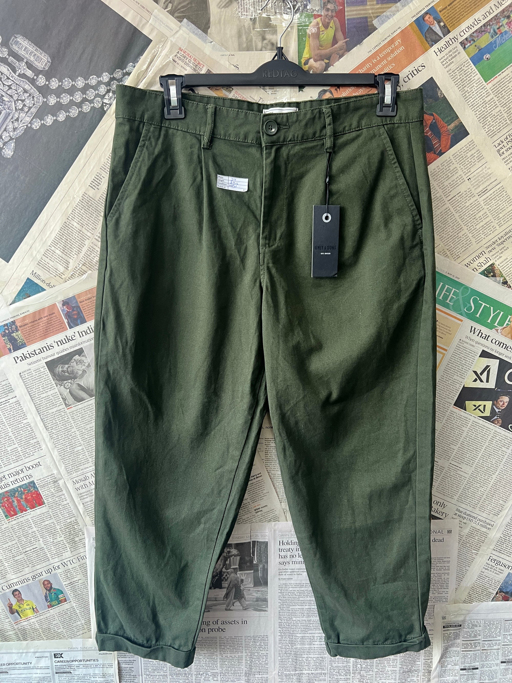 Only & Sons® Waist: 34" | Olive | Short Length Pants | 878 - Genuine Maal