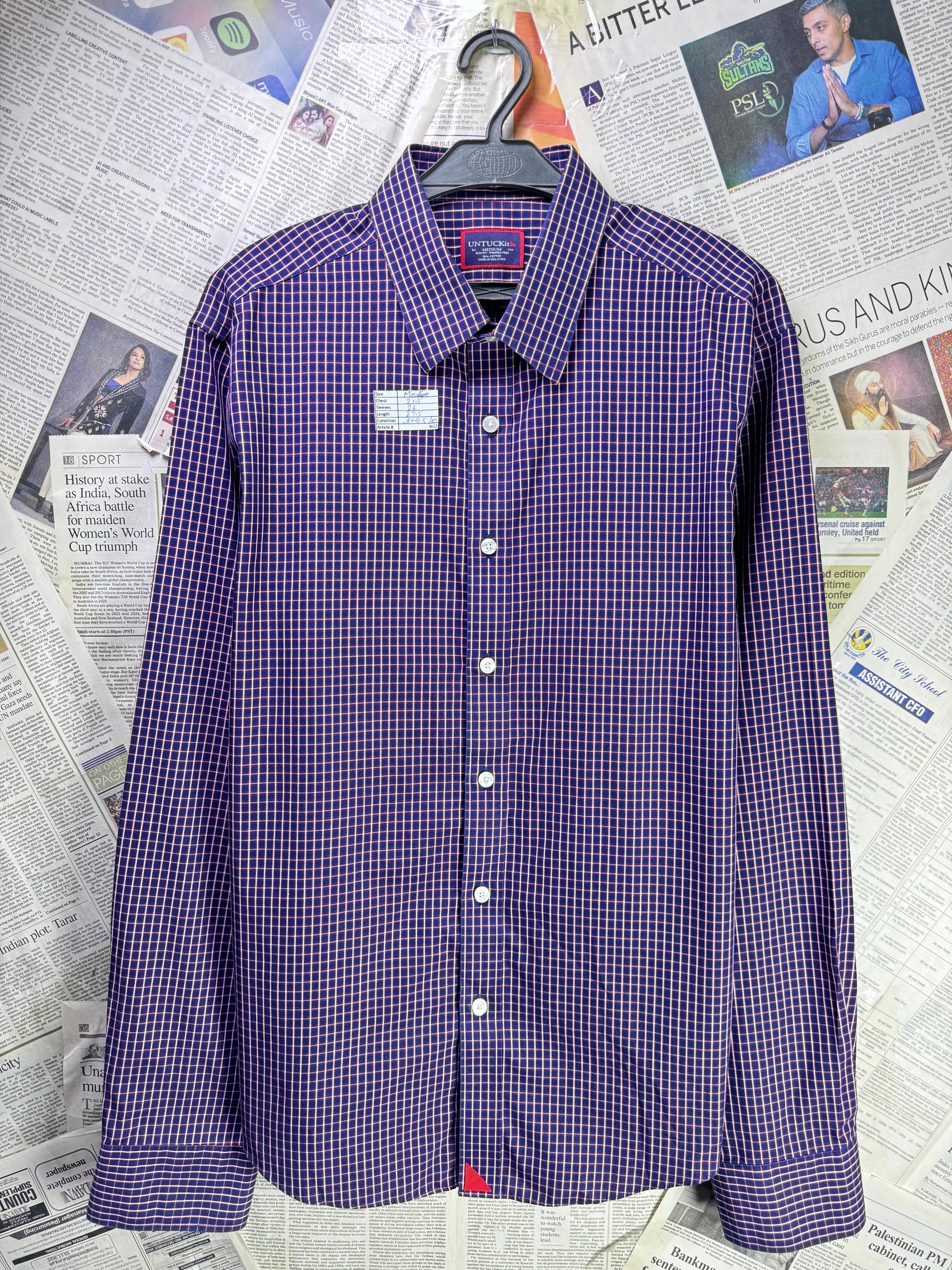 Untickit® Medium | Chest: 21.5" | Purple checks | Shirt | Cotton | 3622 - Genuine Maal