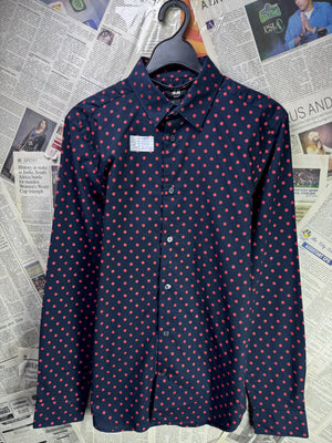 H&M® Small | Chest: 19.5" | Navy Blue And Red Polka Dots | Shirt | Cotton - Poly | 3275 - Genuine Maal