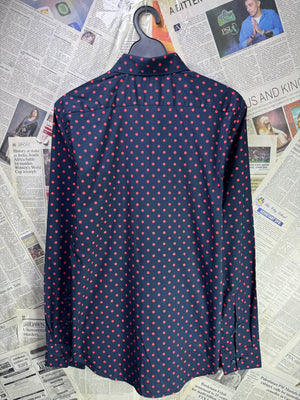 H&M® Small | Chest: 19.5" | Navy Blue And Red Polka Dots | Shirt | Cotton - Poly | 3275 - Genuine Maal
