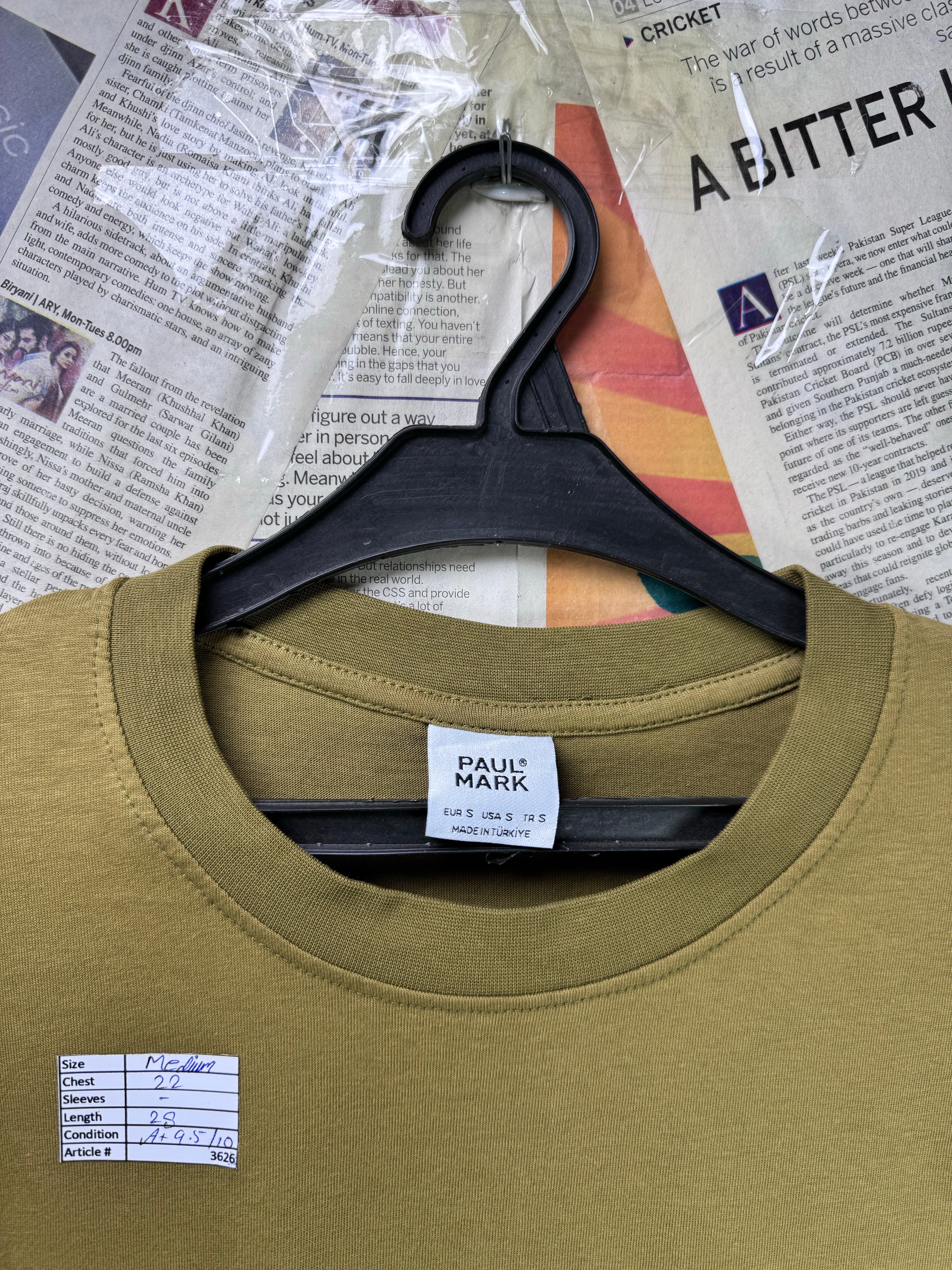 PaulMark® Medium | Chest: 22" | Mustard | T-Shirt | Cotton | 3626 - Genuine Maal