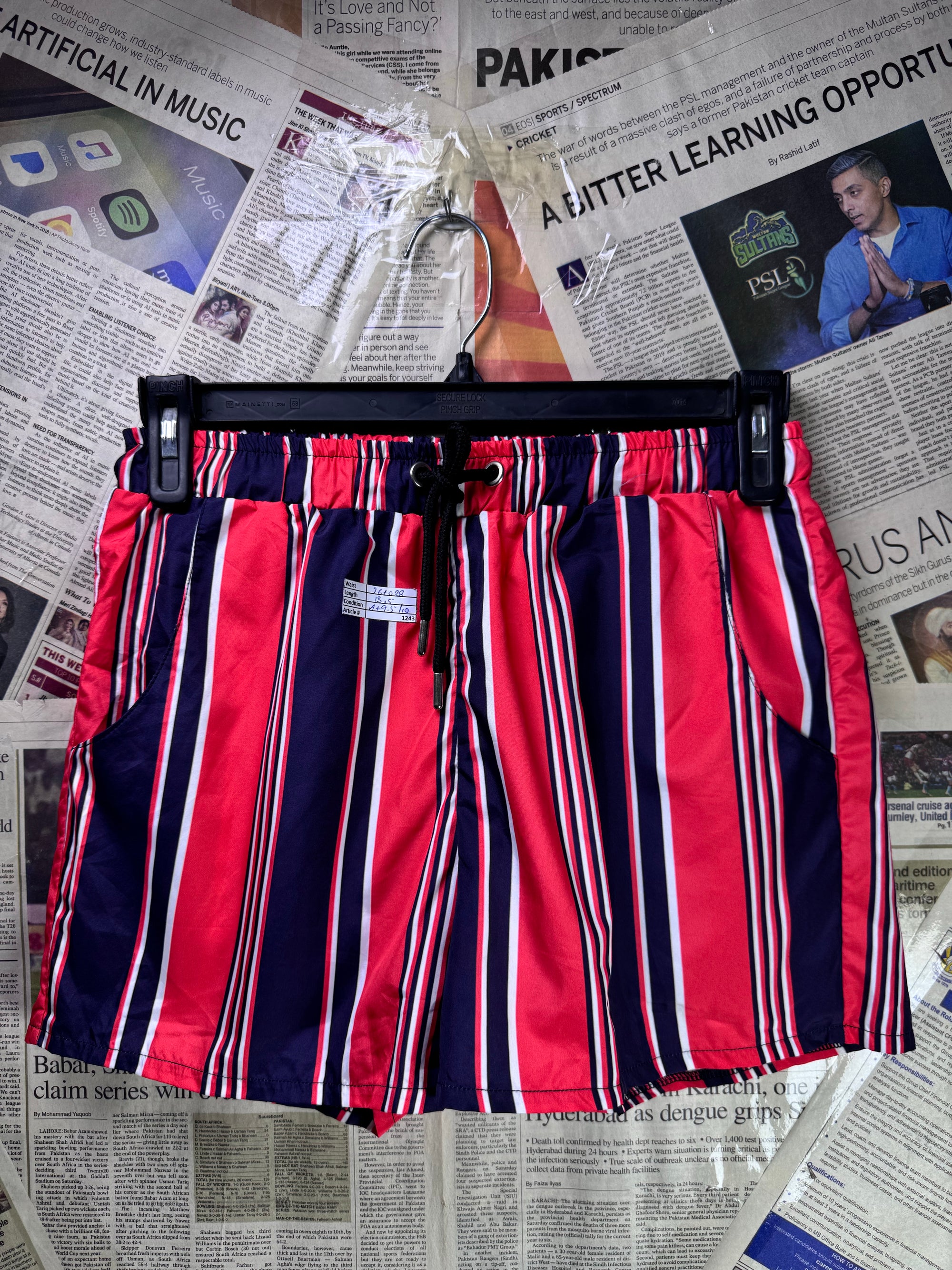 Man® Waist: 26" to 28"| Red and Navy Blue | Swim Shorts | Poly | Inner: Mesh | 1243 - Genuine Maal