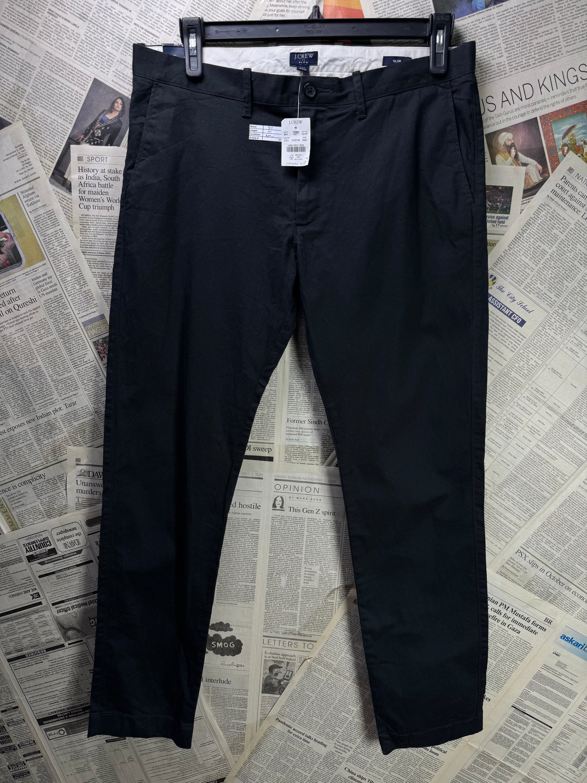 J. Crew® Waist: 34" | Black | Slim Fit Chino Pants | Cotton - Elastane | 1228 - Genuine Maal