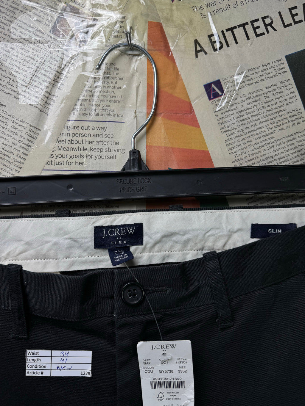 J. Crew® Waist: 34" | Black | Slim Fit Chino Pants | Cotton - Elastane | 1228 - Genuine Maal