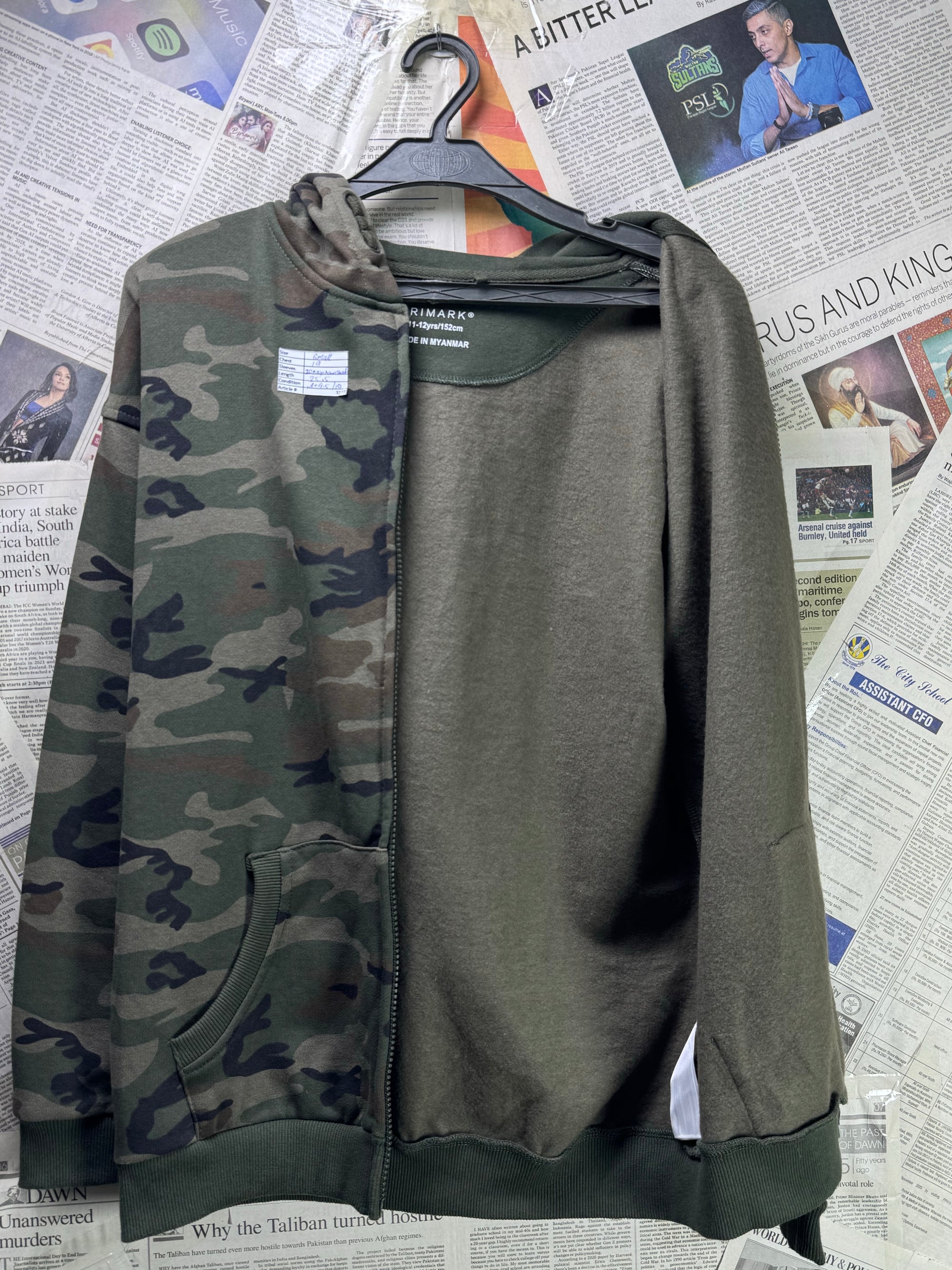 Primark® Small | Chest: 19" | Army Green | Jacket with Hoodie | Inner: Fleece | 3277 - Genuine Maal