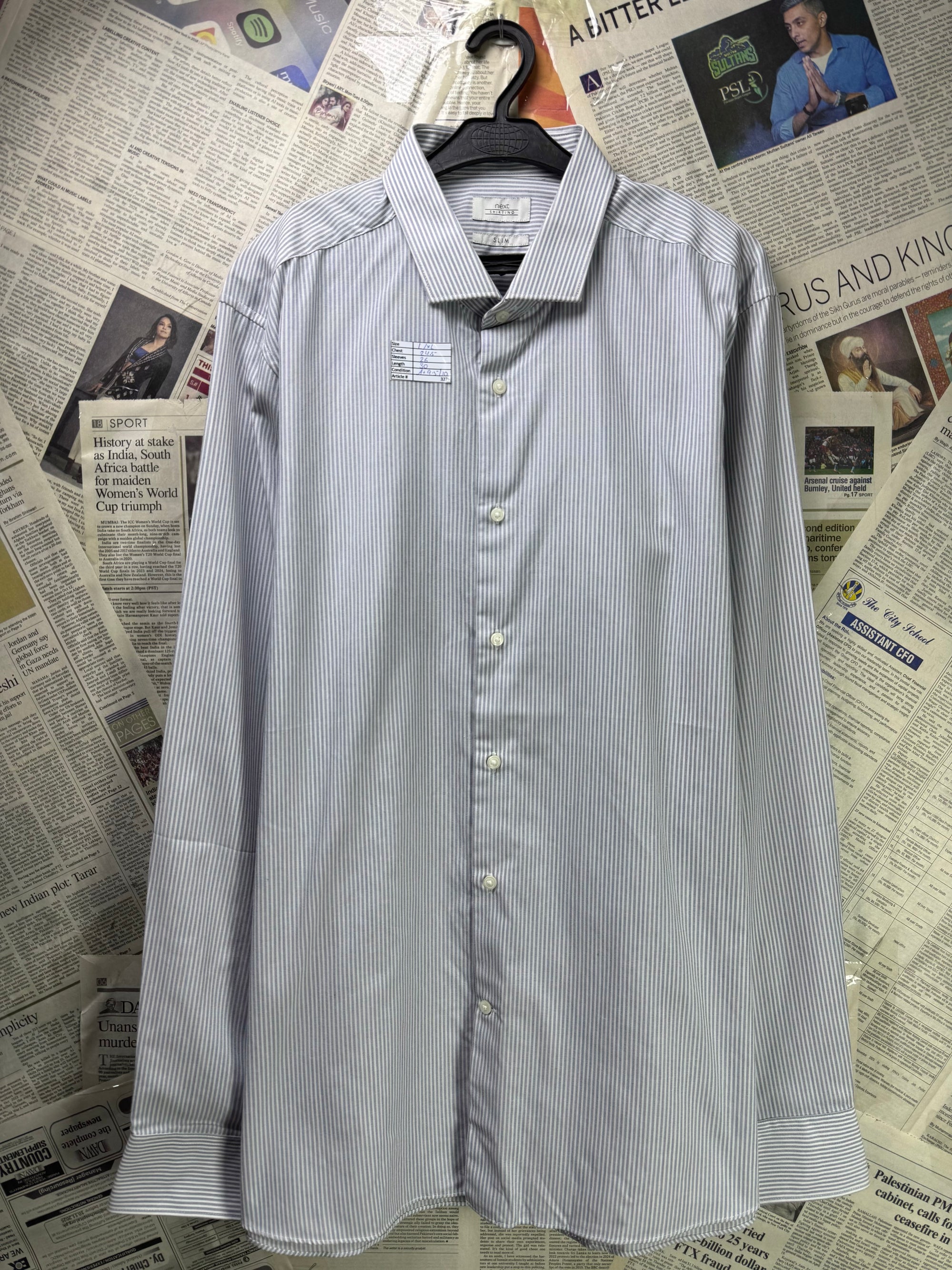 Next® L/XL | Chest: 24.5" | Grey Stripe | Dress Shirt | Poly - Cotton | 3276 - Genuine Maal