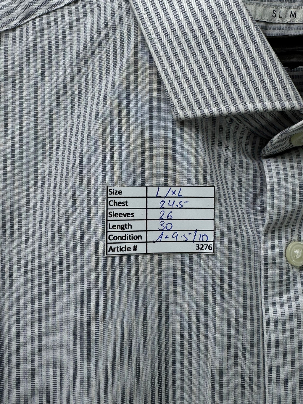 Next® L/XL | Chest: 24.5" | Grey Stripe | Dress Shirt | Poly - Cotton | 3276 - Genuine Maal