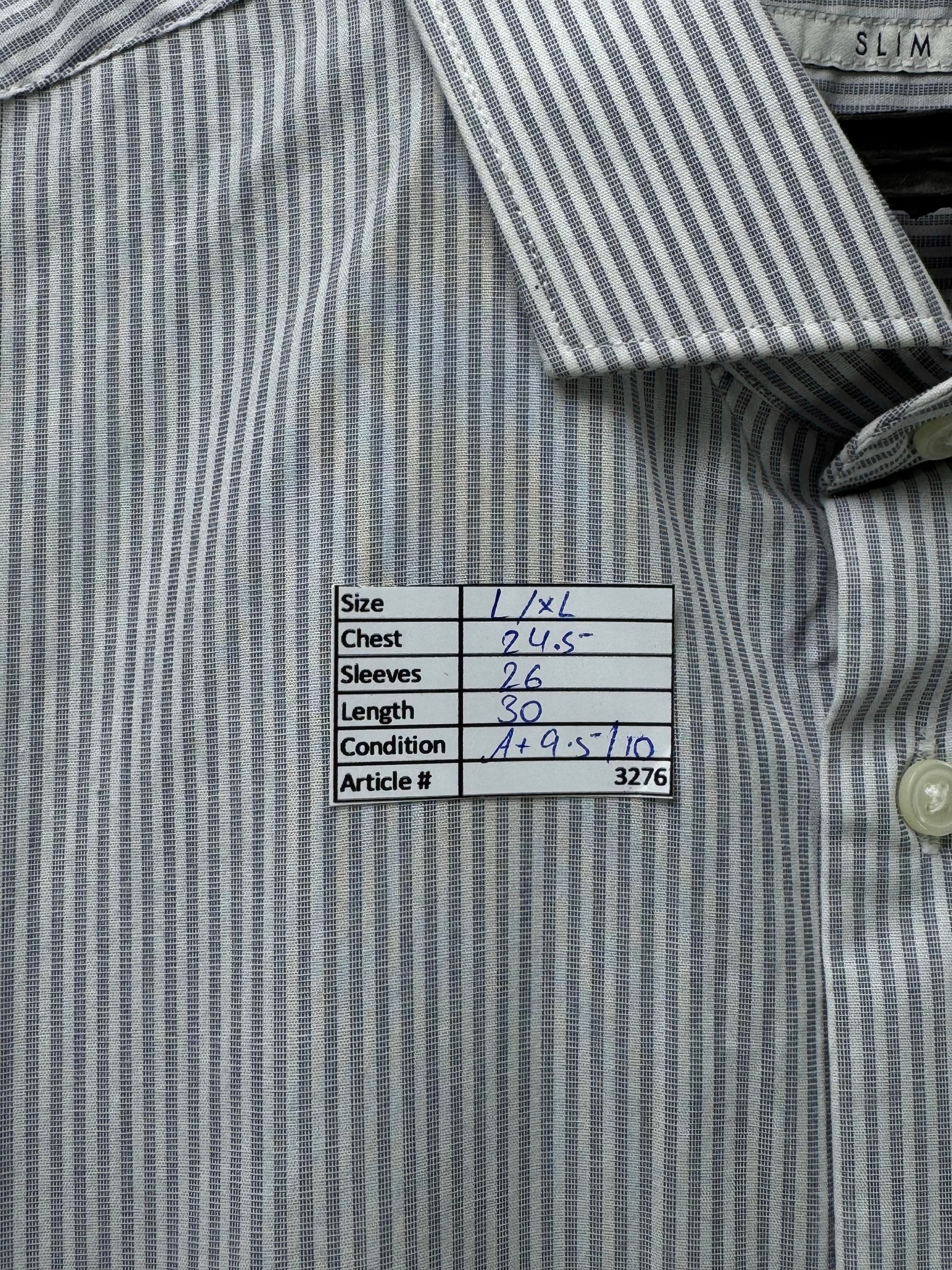 Next® L/XL | Chest: 24.5" | Grey Stripe | Dress Shirt | Poly - Cotton | 3276 - Genuine Maal