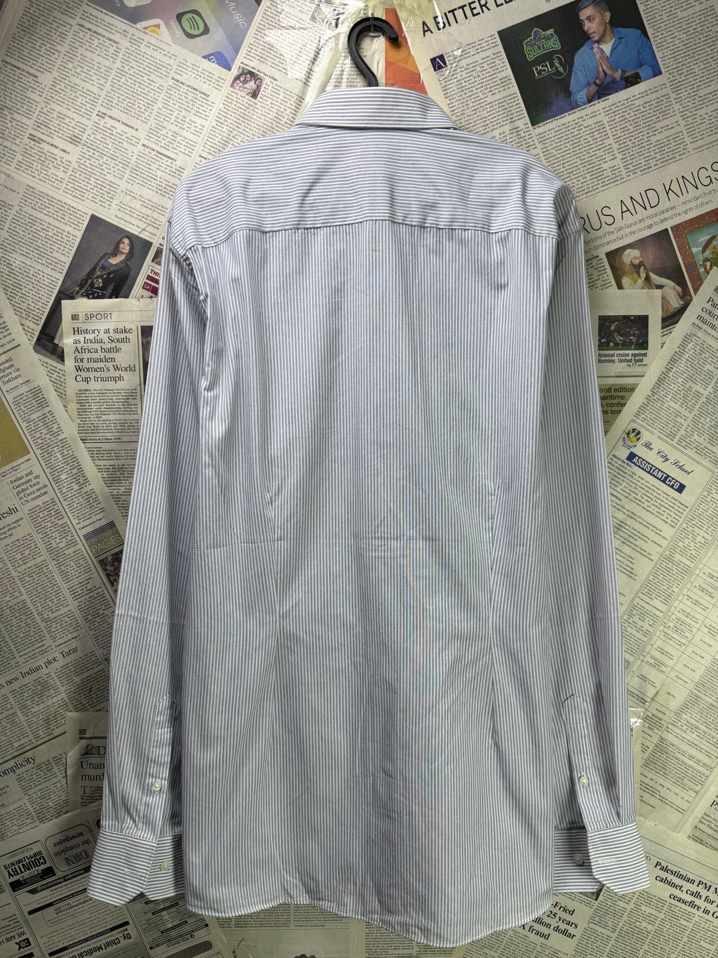 Next® L/XL | Chest: 24.5" | Grey Stripe | Dress Shirt | Poly - Cotton | 3276 - Genuine Maal