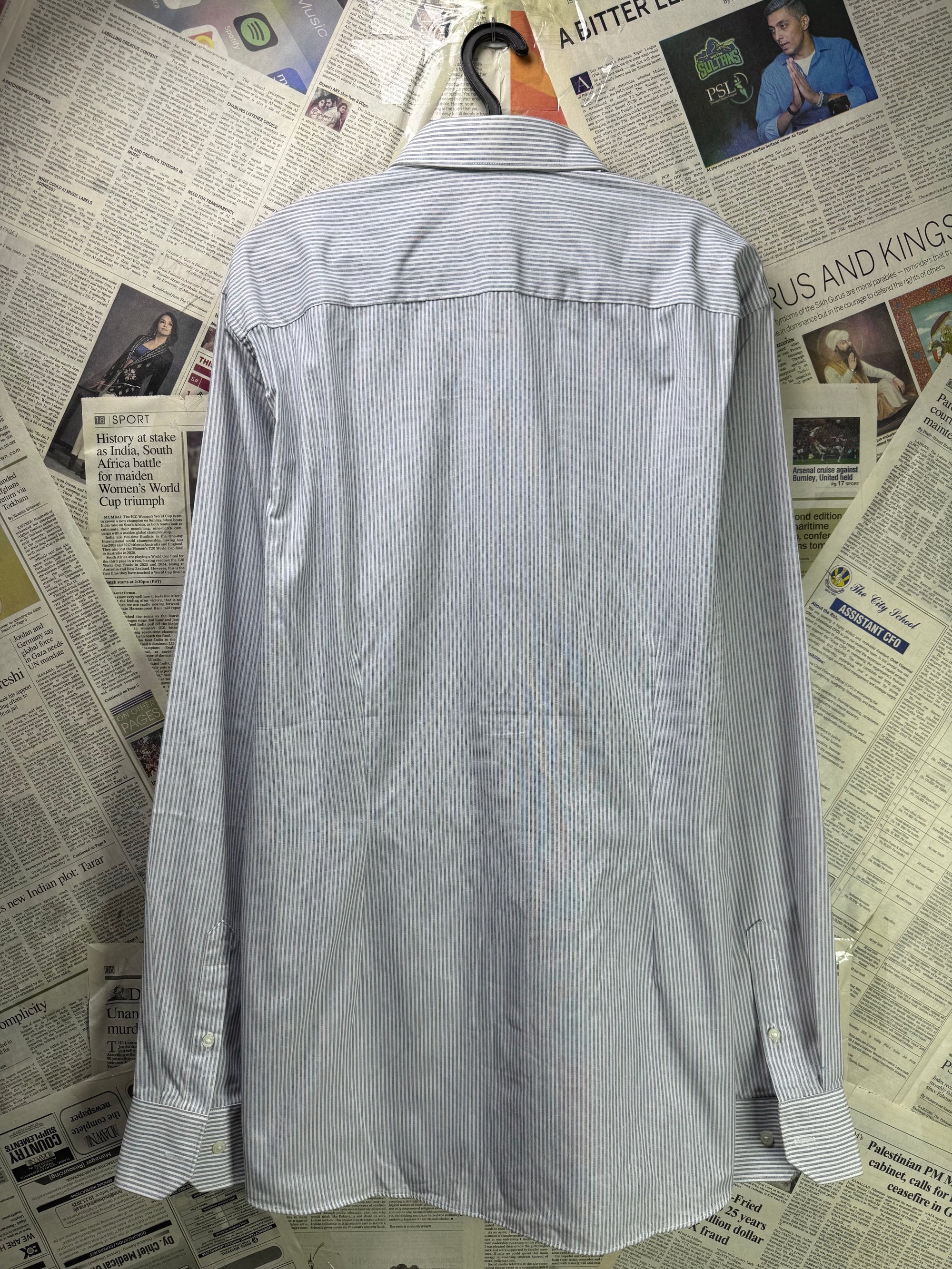 Next® L/XL | Chest: 24.5" | Grey Stripe | Dress Shirt | Poly - Cotton | 3276 - Genuine Maal