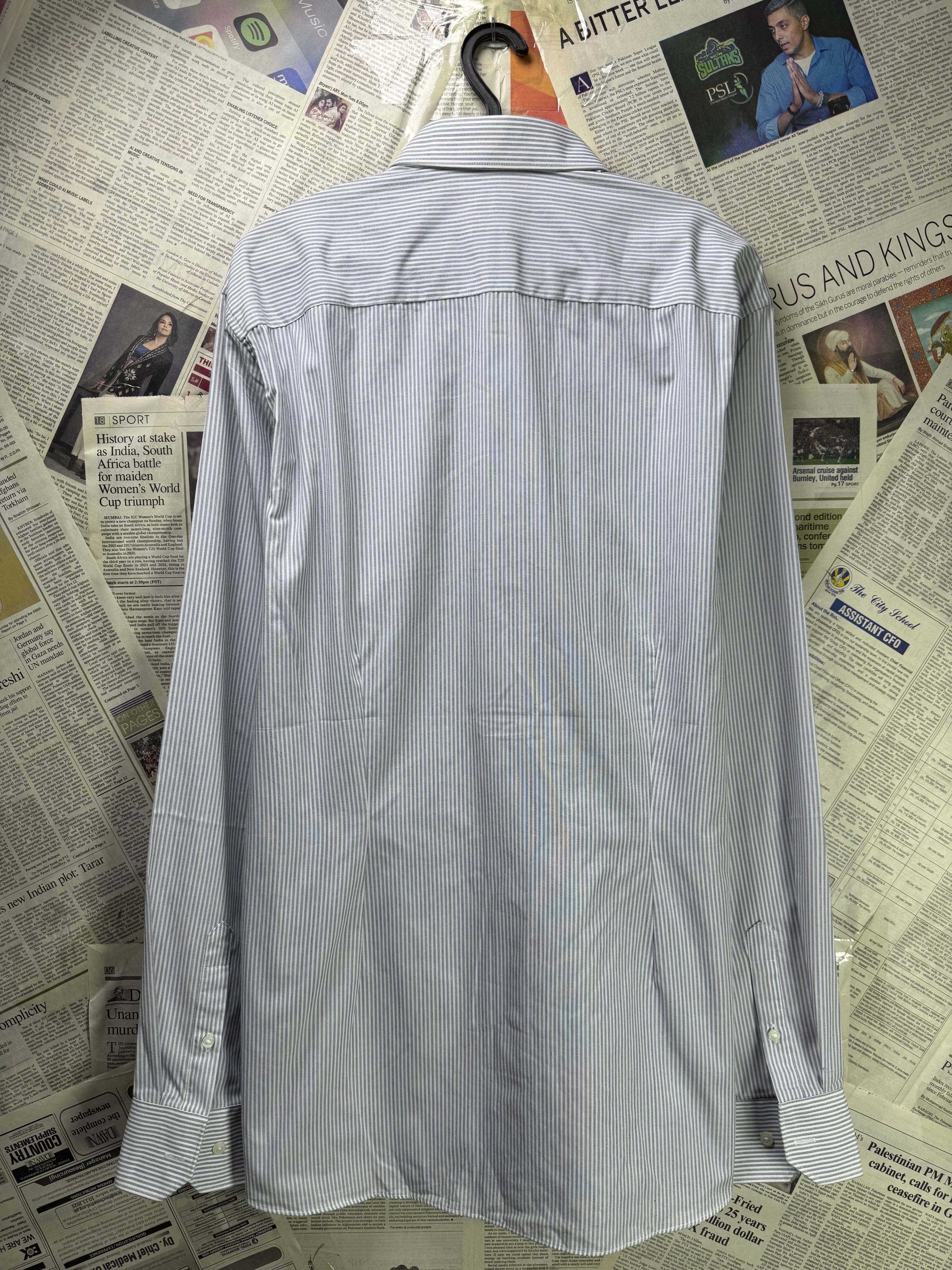 Next® L/XL | Chest: 24.5" | Grey Stripe | Dress Shirt | Poly - Cotton | 3276 - Genuine Maal