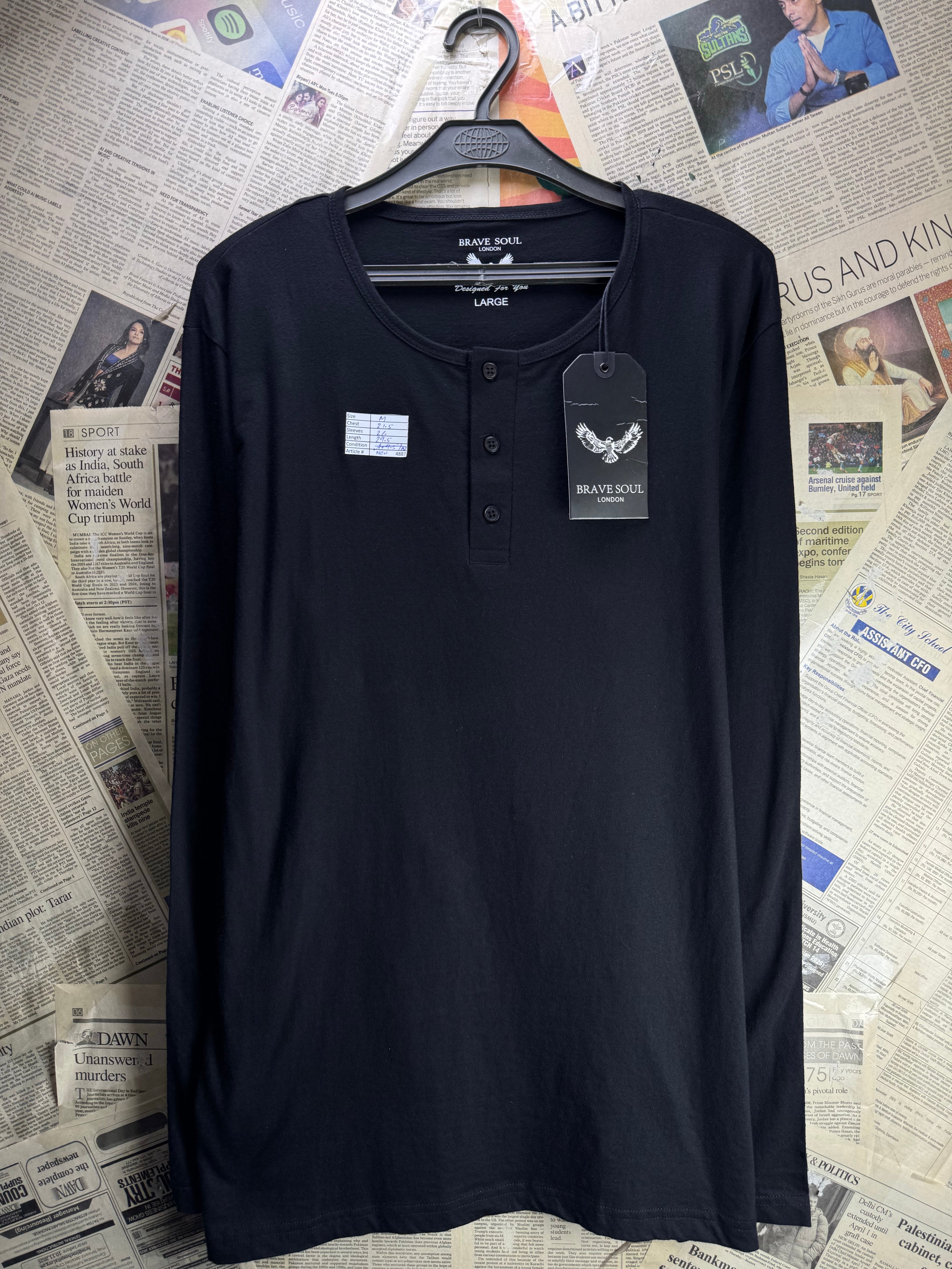Brave Soul® Medium | Chest: 21.5" | Black | T-Shirt | Cotton | 4887 - Genuine Maal