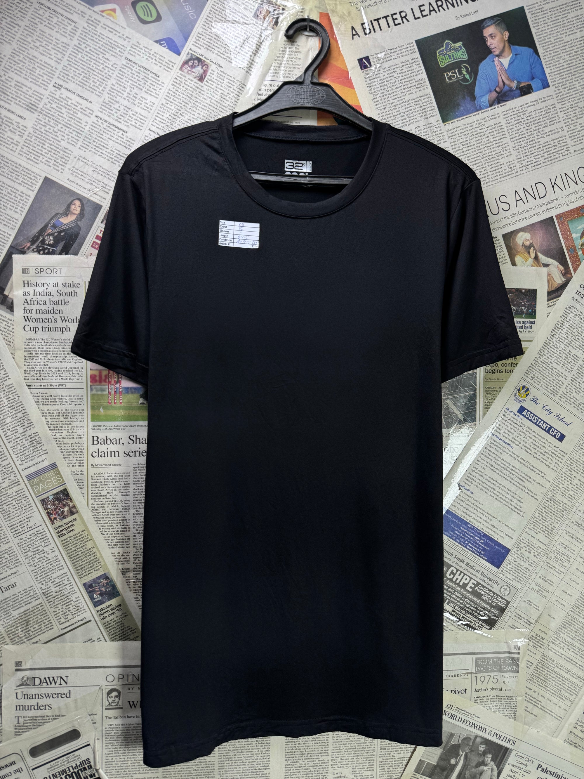 32 Cool® XS | Chest: 18" | Black | Gym T-Shirt | Poly - Elastane | 3290 - Genuine Maal