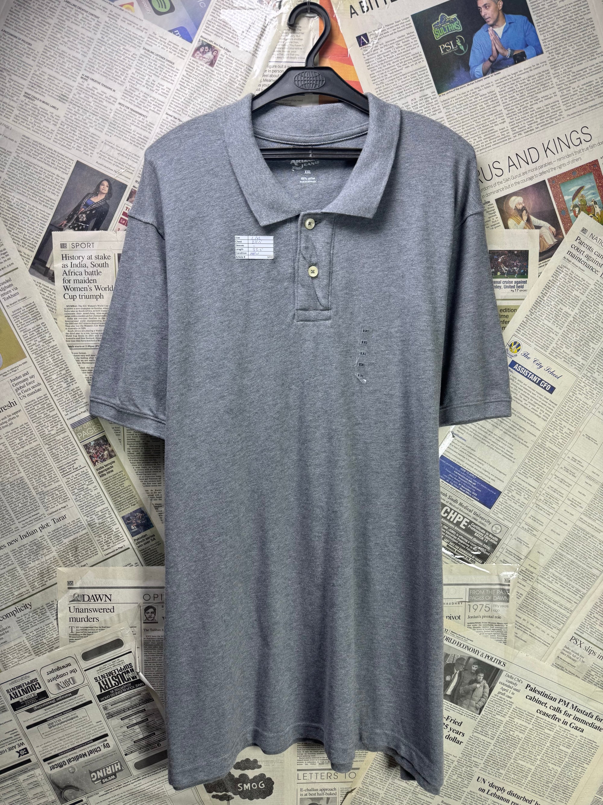 Arizona® L/XL | Chest: 24.5" | Grey | Polo | Cotton | 3299 - Genuine Maal