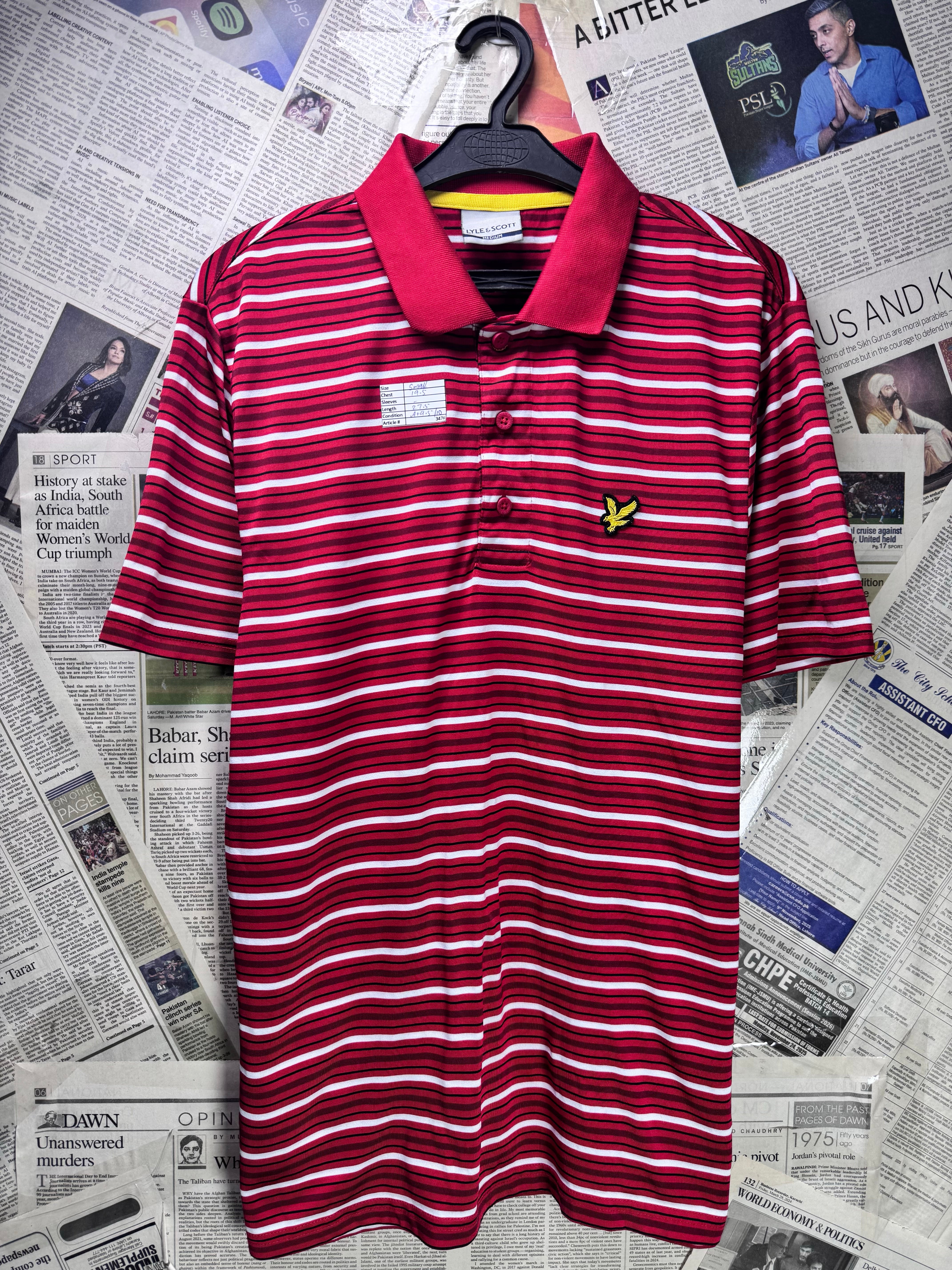 Lyle & Scott® Small | Chest: 19.5" | Red Stripe | Sports Polo | Poly | 3476 - Genuine Maal