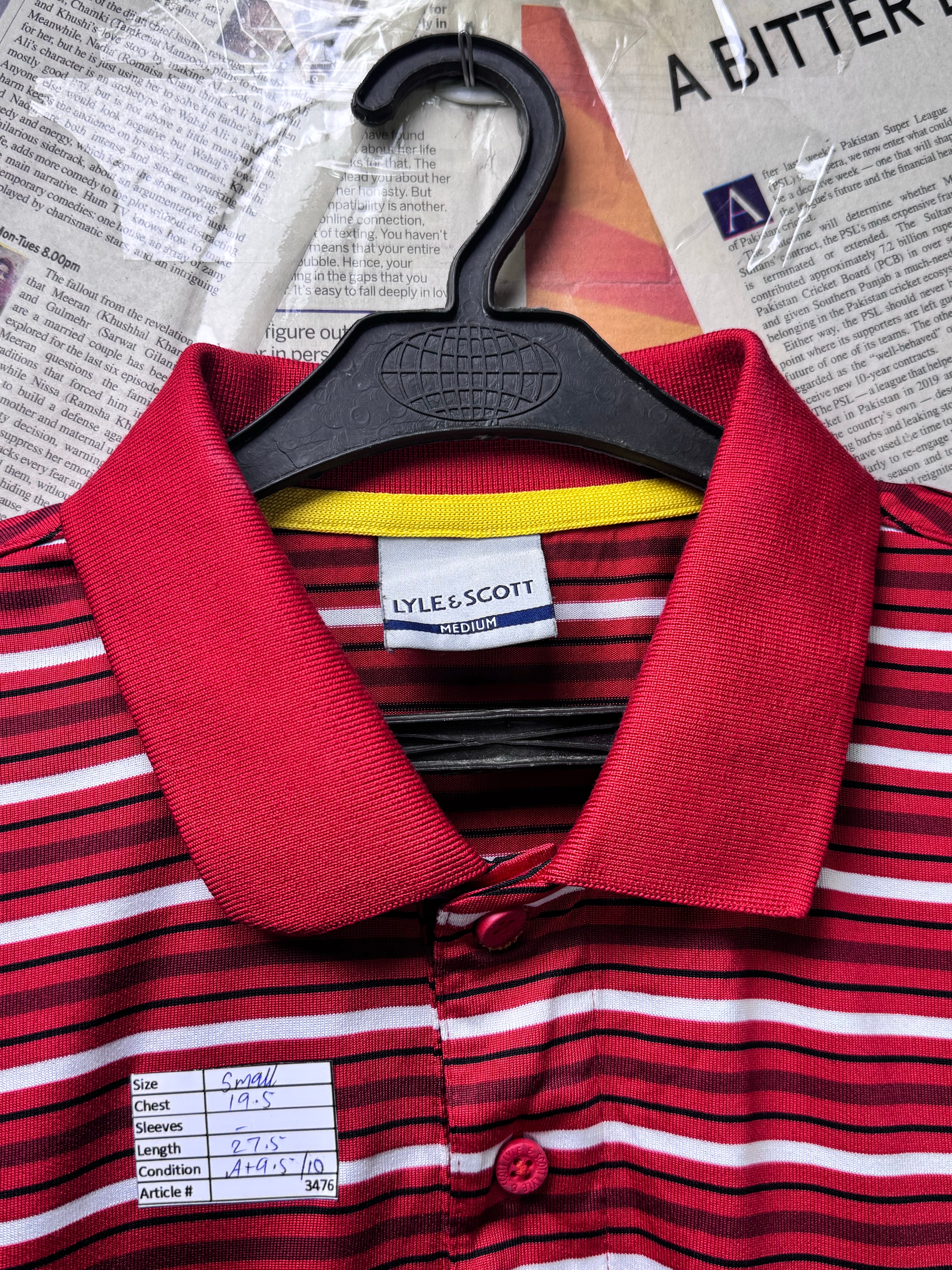 Lyle & Scott® Small | Chest: 19.5" | Red Stripe | Sports Polo | Poly | 3476 - Genuine Maal