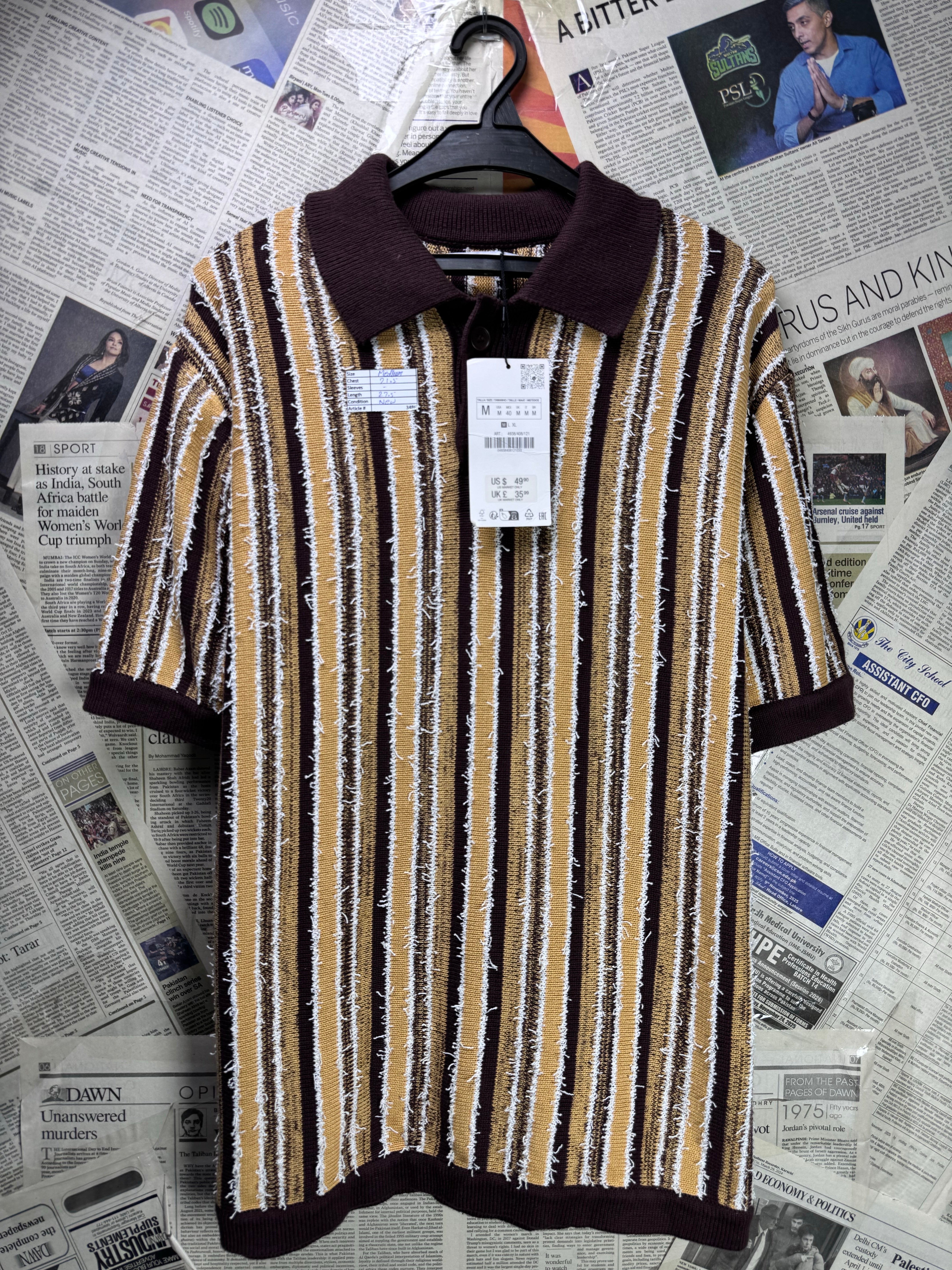 Zara® Medium | Chest: 21.5" | Textured Knit Polo | Cotton - Viscose - Poly | 3486 - Genuine Maal