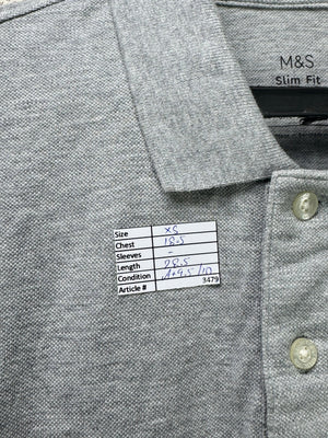 M&S® XS | Chest: 18.5" | Grey | Slim Fit Polo | Cotton | 3479 - Genuine Maal