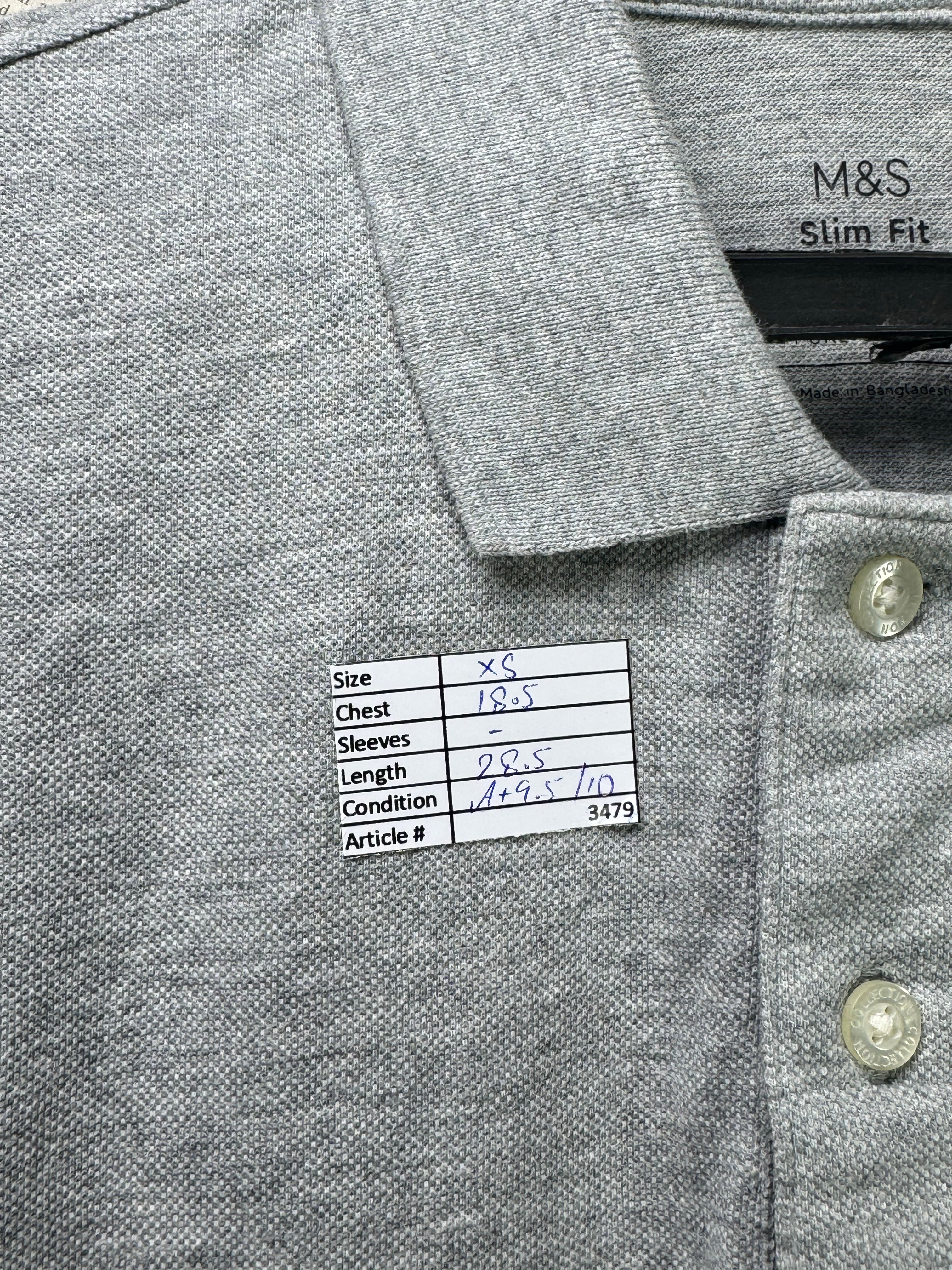 M&S® XS | Chest: 18.5" | Grey | Slim Fit Polo | Cotton | 3479 - Genuine Maal