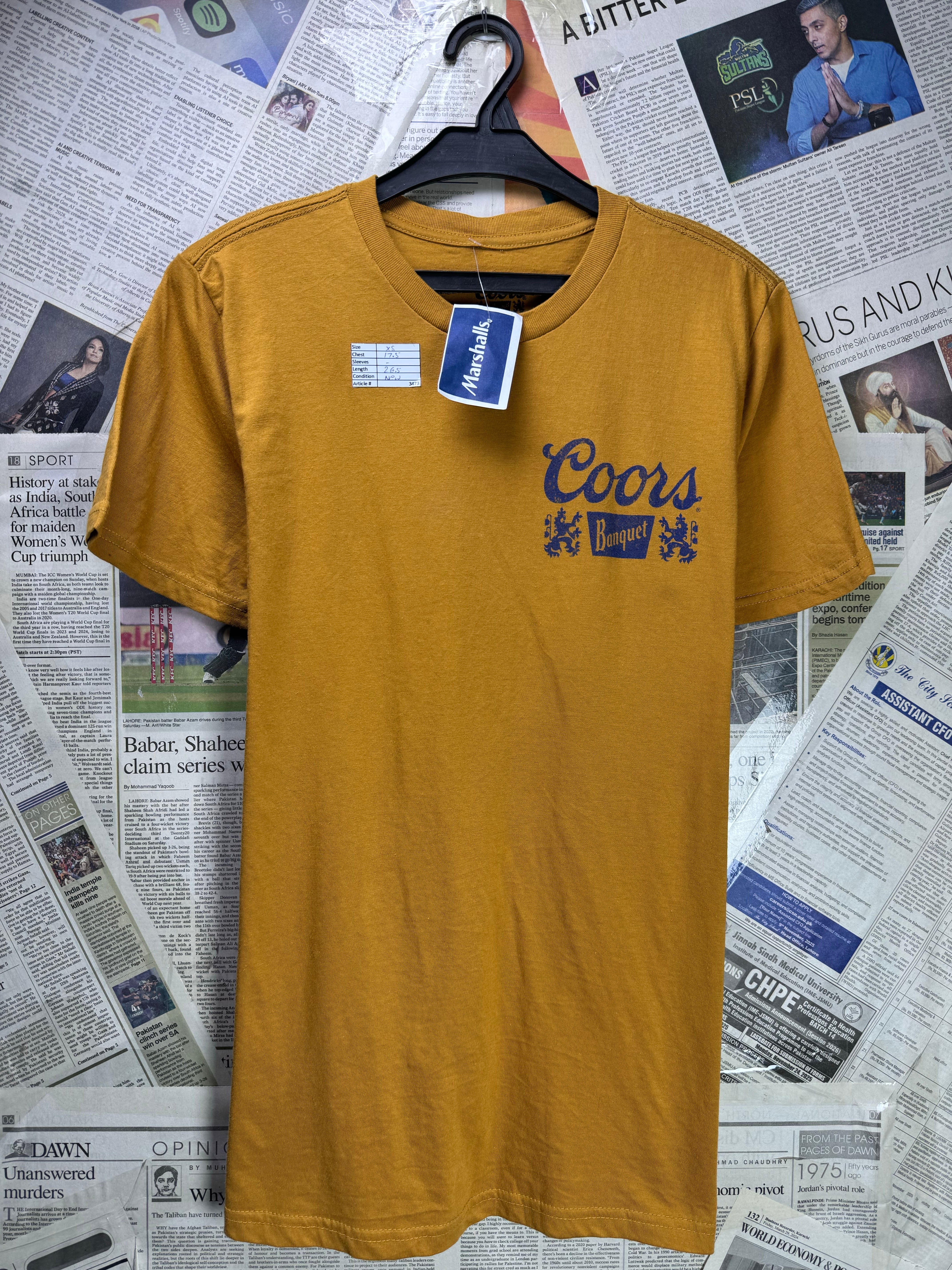 Coors® XS | Chest: 17.5" | Mustard | T-Shirt | Cotton - Poly | 3473 - Genuine Maal