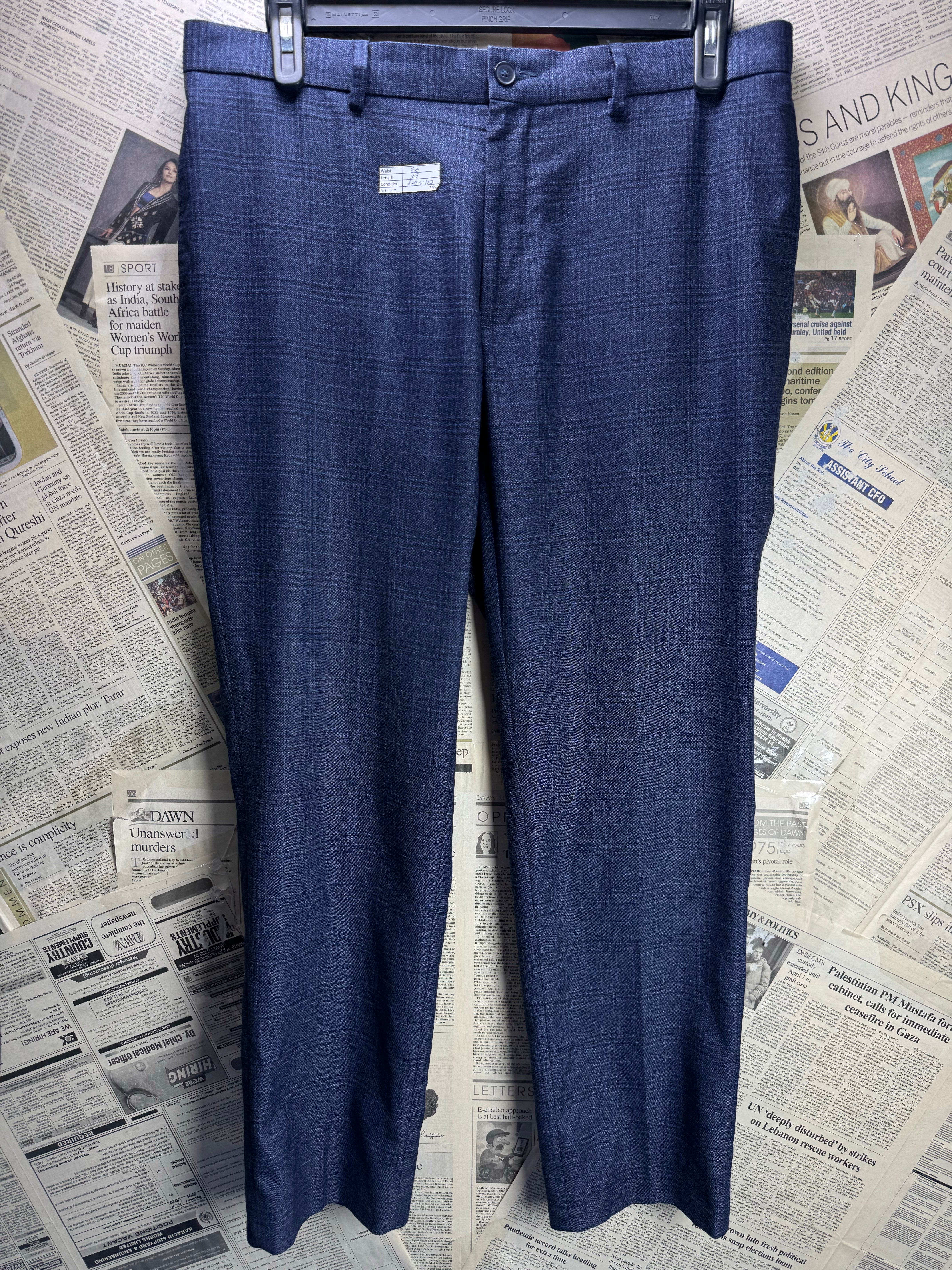 M&S® Waist: 36" | Blue | Dress Pants | Poly - Viscose - Elastane | 2952 - Genuine Maal
