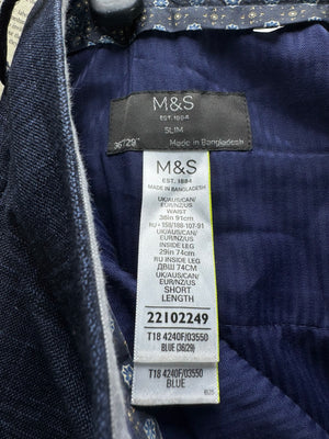 M&S® Waist: 36" | Blue | Dress Pants | Poly - Viscose - Elastane | 2952 - Genuine Maal