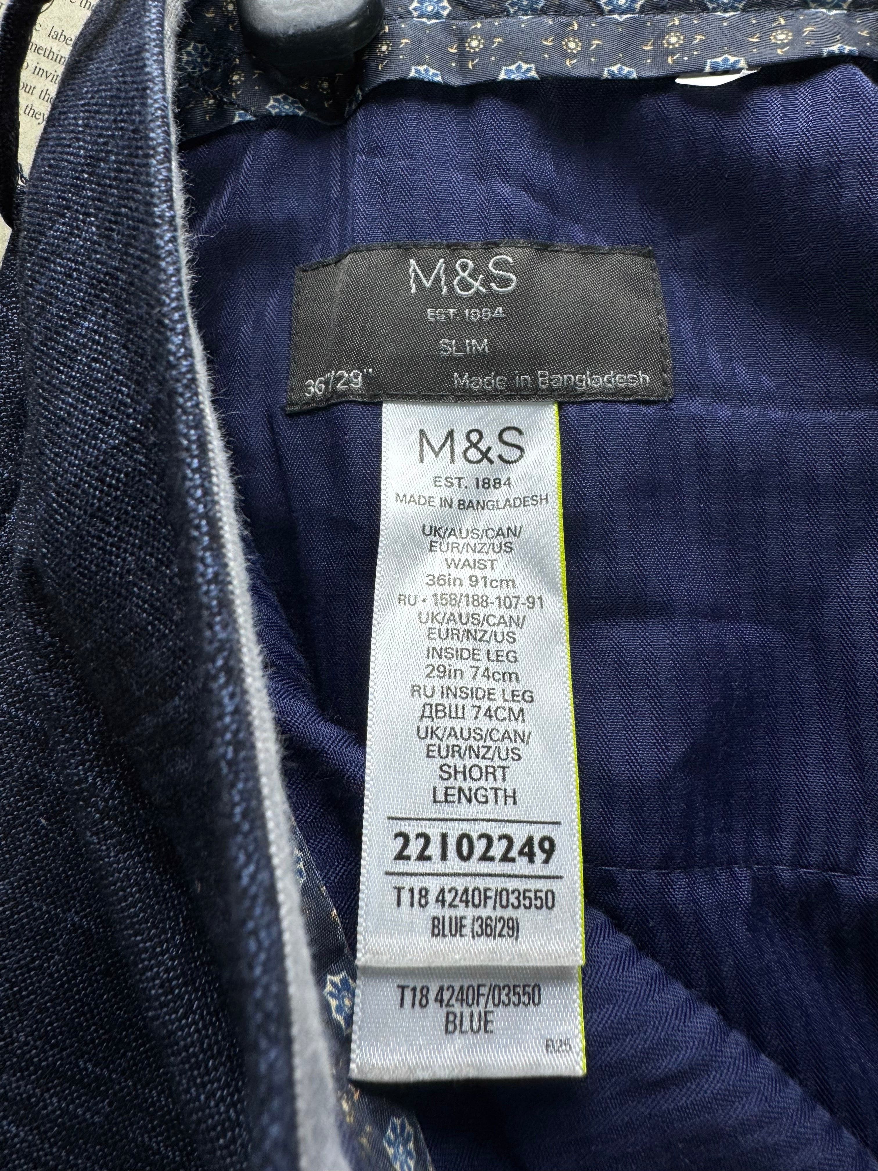 M&S® Waist: 36" | Blue | Dress Pants | Poly - Viscose - Elastane | 2952 - Genuine Maal