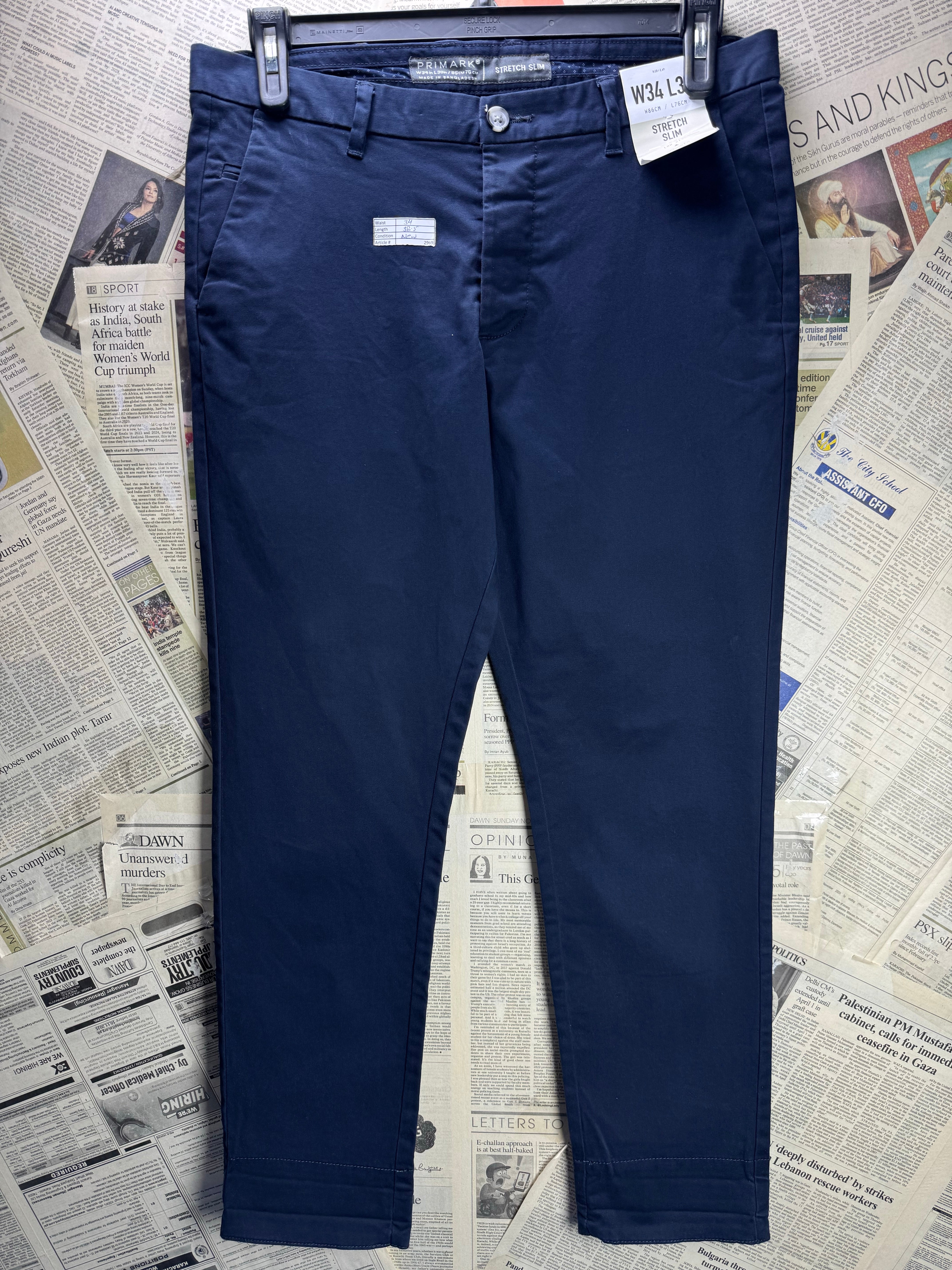 Primark® Waist: 34" | Blue | Slim - Fit Chino Pants | Cotton - Elastane | 2969 | Made in Bangladesh - Genuine Maal