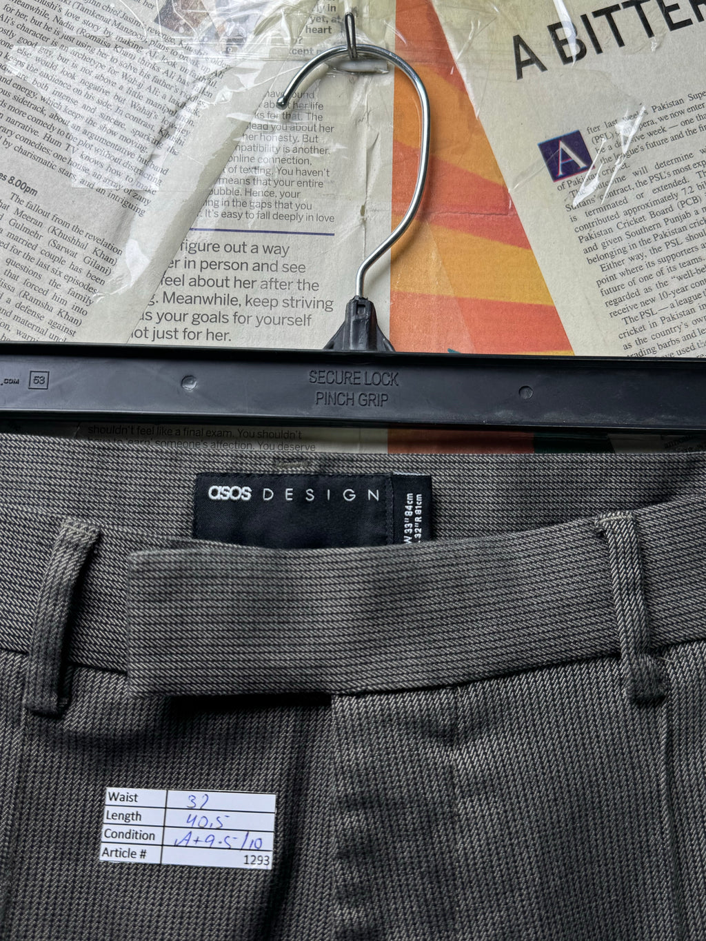 Asos® Waist: 32" | Charcoal | Slim fit Pleated Pants | Poly - Viscose - Elastane | 1293 - Genuine Maal