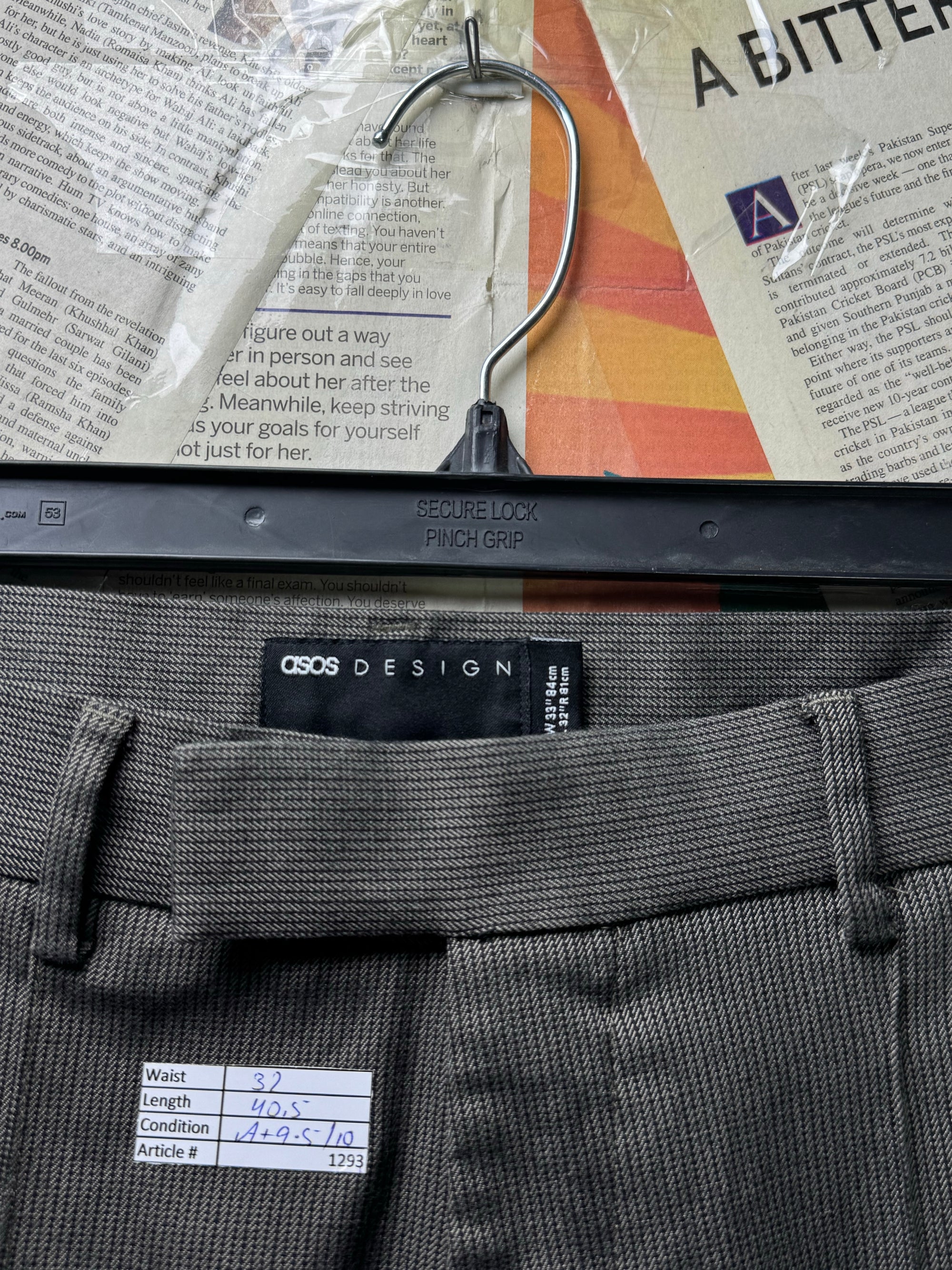 Asos® Waist: 32" | Charcoal | Slim fit Pleated Pants | Poly - Viscose - Elastane | 1293 - Genuine Maal