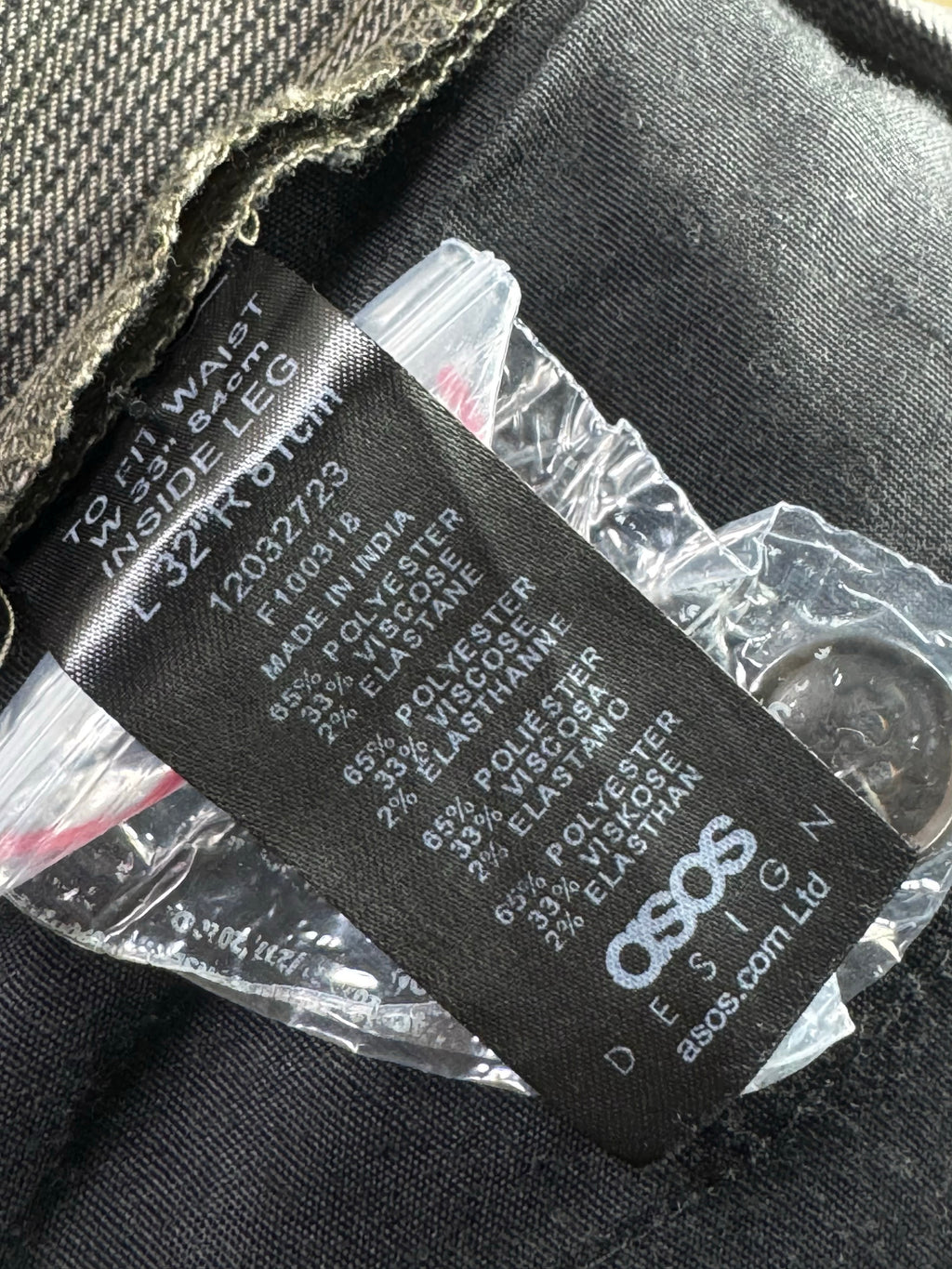 Asos® Waist: 32" | Charcoal | Slim fit Pleated Pants | Poly - Viscose - Elastane | 1293 - Genuine Maal