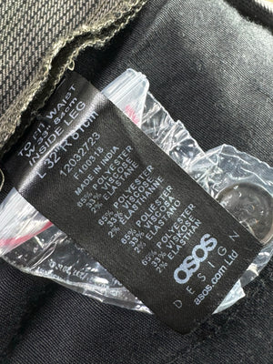 Asos® Waist: 32" | Charcoal | Slim fit Pleated Pants | Poly - Viscose - Elastane | 1293 - Genuine Maal