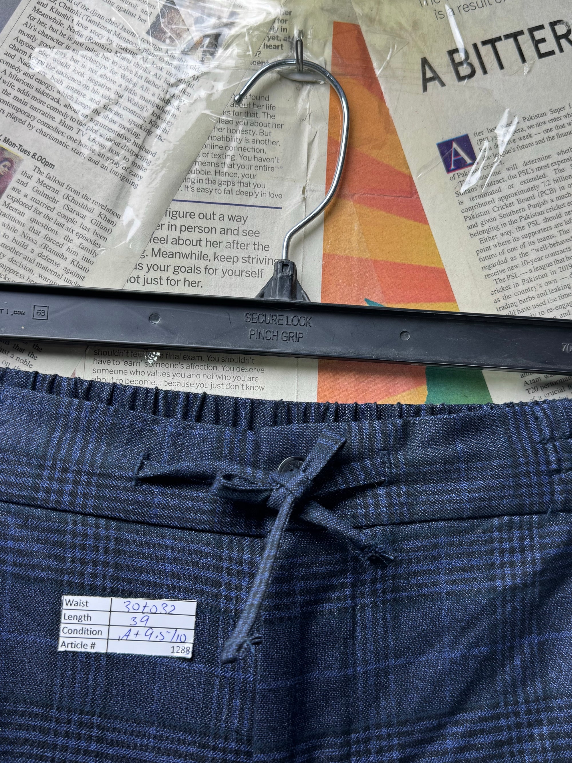 Brandeberry® Waist: 30" to 32" | Navy Blue Check | Pants with drawstrings | Poly - Viscose - Elastane | 1288 - Genuine Maal