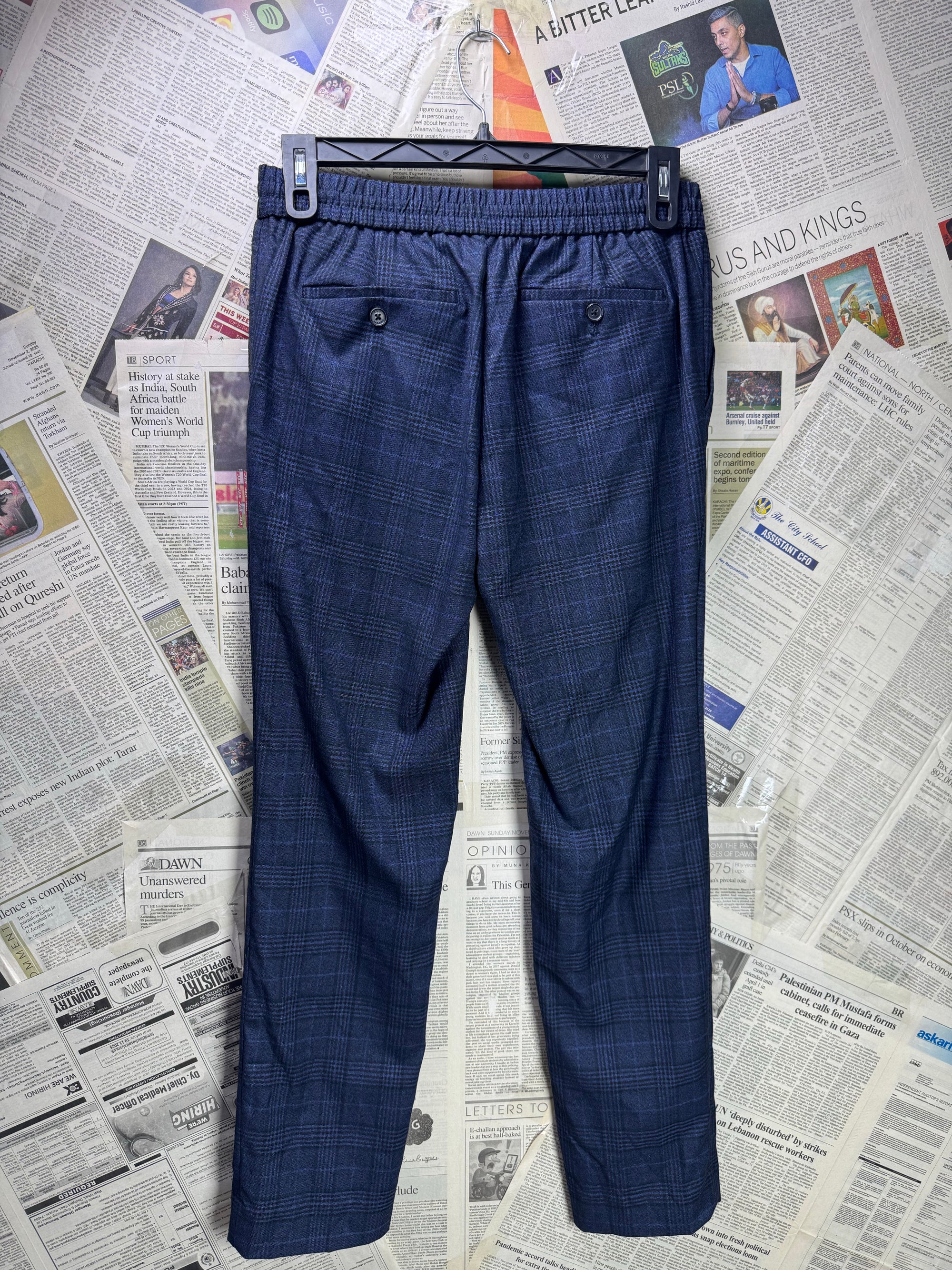 Brandeberry® Waist: 30" to 32" | Navy Blue Check | Pants with drawstrings | Poly - Viscose - Elastane | 1288 - Genuine Maal