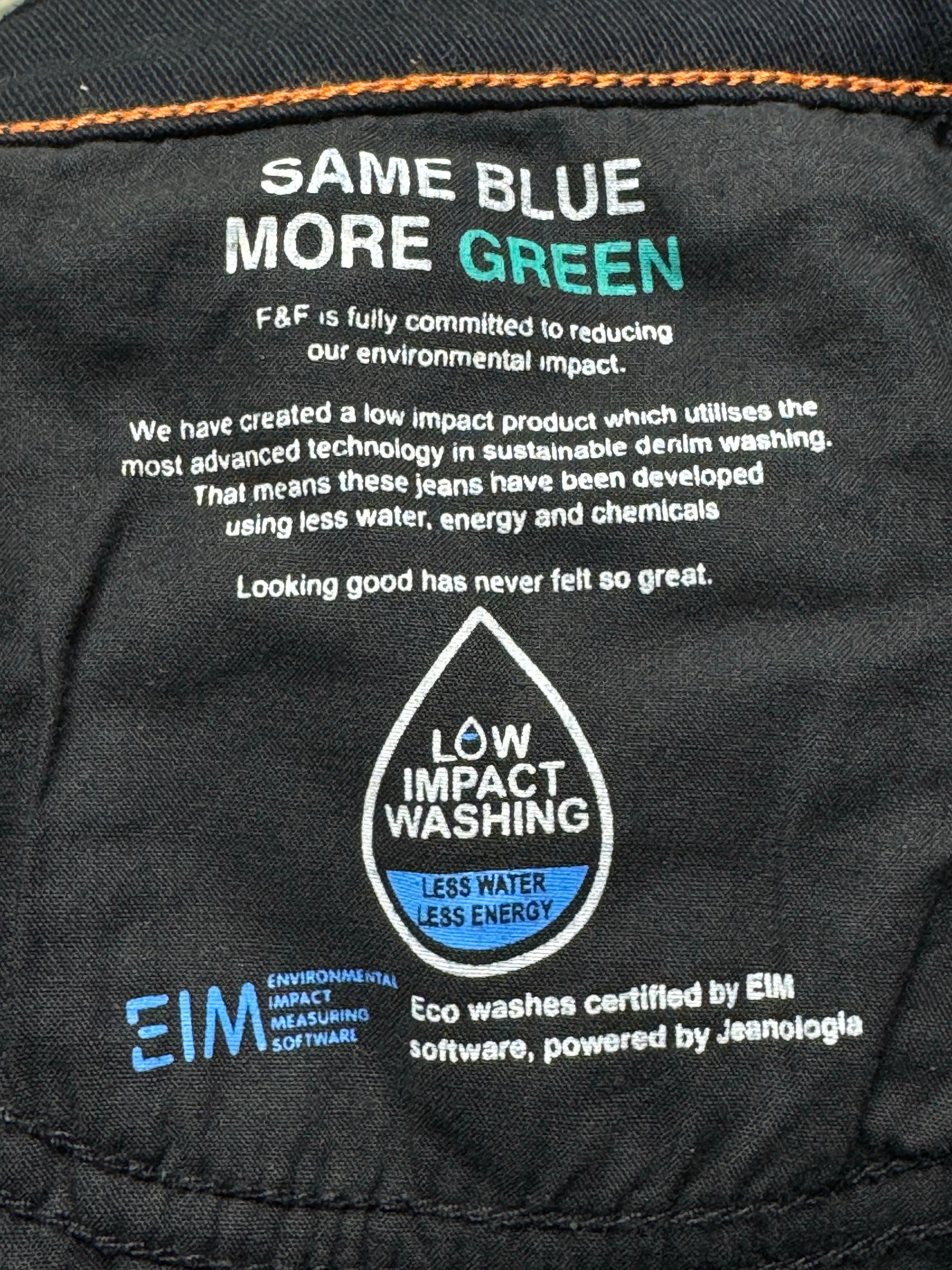 F&F® Waist: 36" to 38" | Black | Straight Fit Denim Pants | Cotton - Elastane | 1284 - Genuine Maal