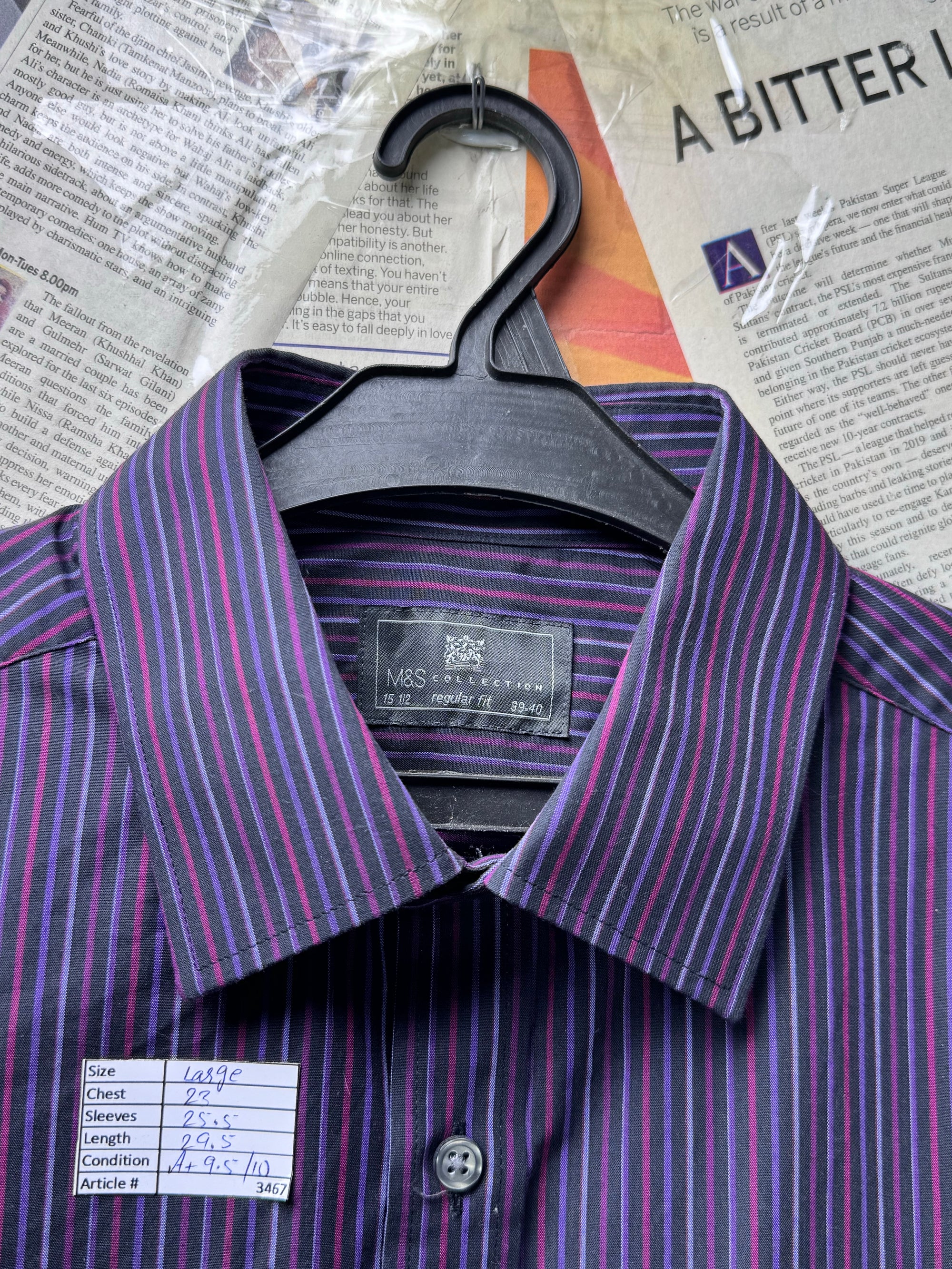 M&S® Large | Chest: 23" | Purple Stripe | Shirt | Cotton - Poly | 3467 - Genuine Maal