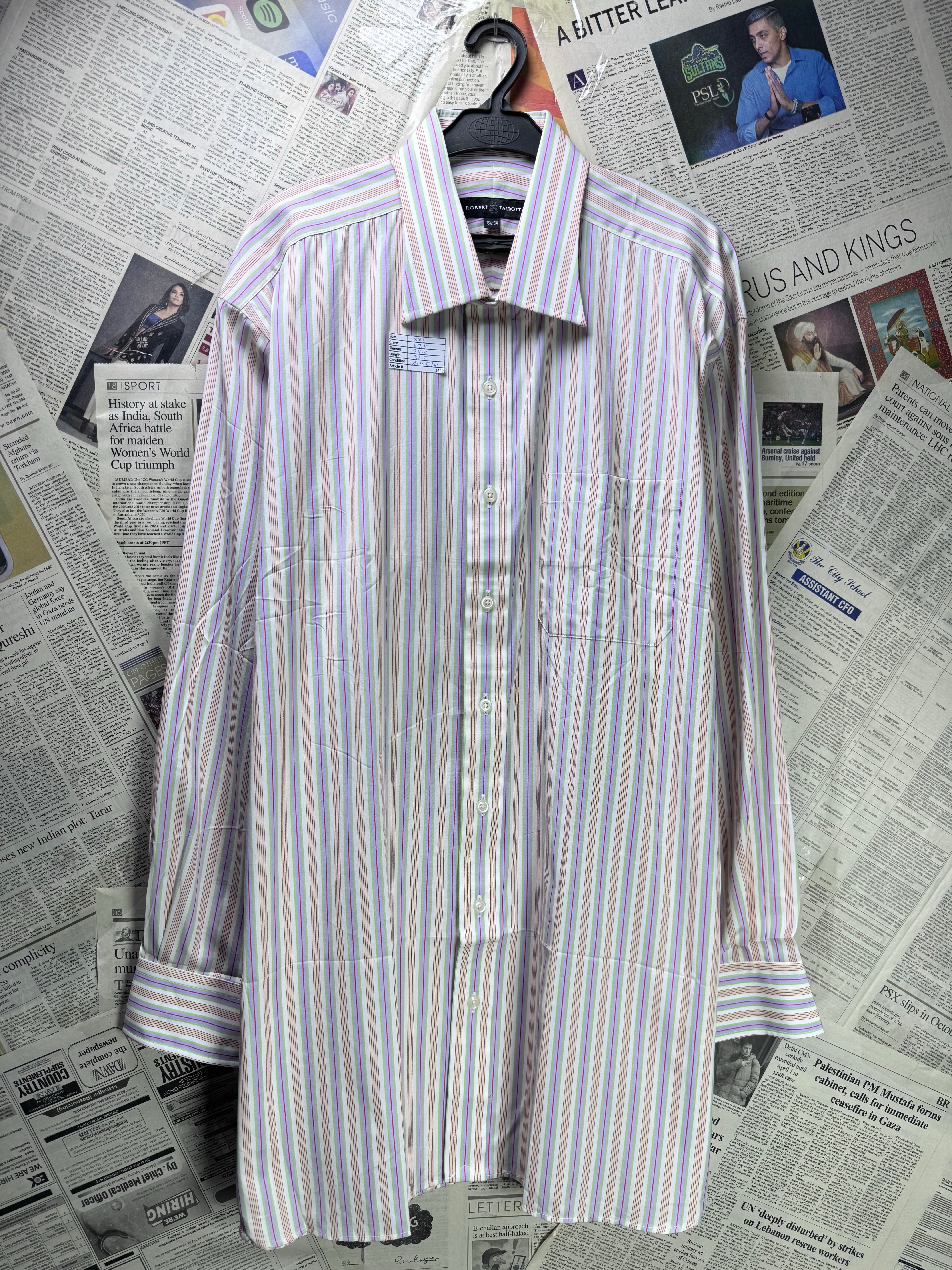 Robert Talbott® XXL | Chest: 27.5" | Multicolor Stripe | Shirt | Cotton | 3485 - Genuine Maal