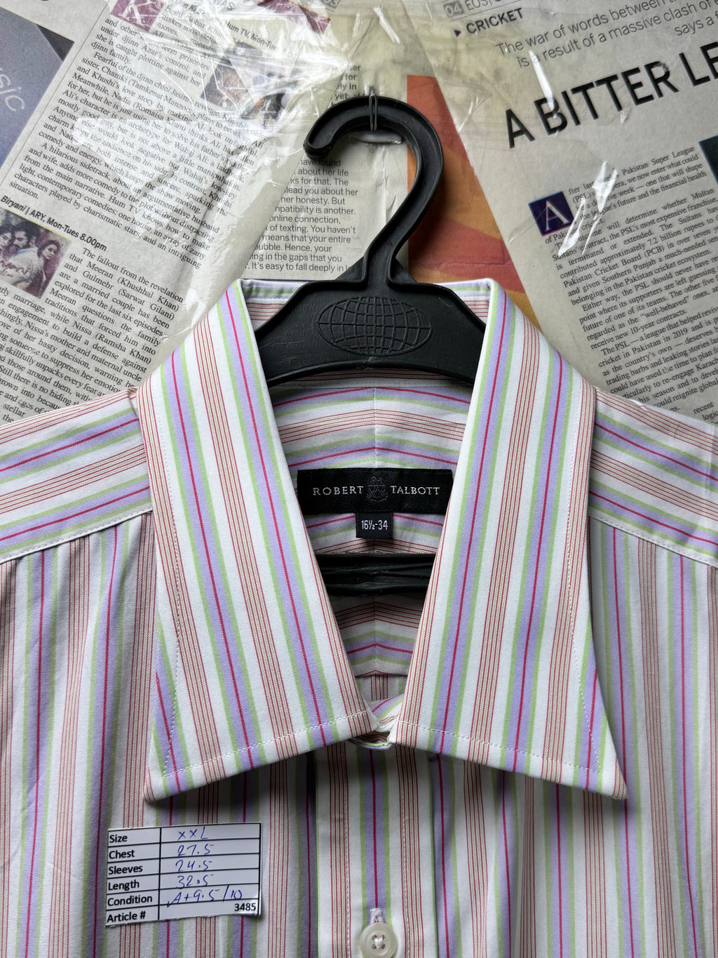 Robert Talbott® XXL | Chest: 27.5" | Multicolor Stripe | Shirt | Cotton | 3485 - Genuine Maal