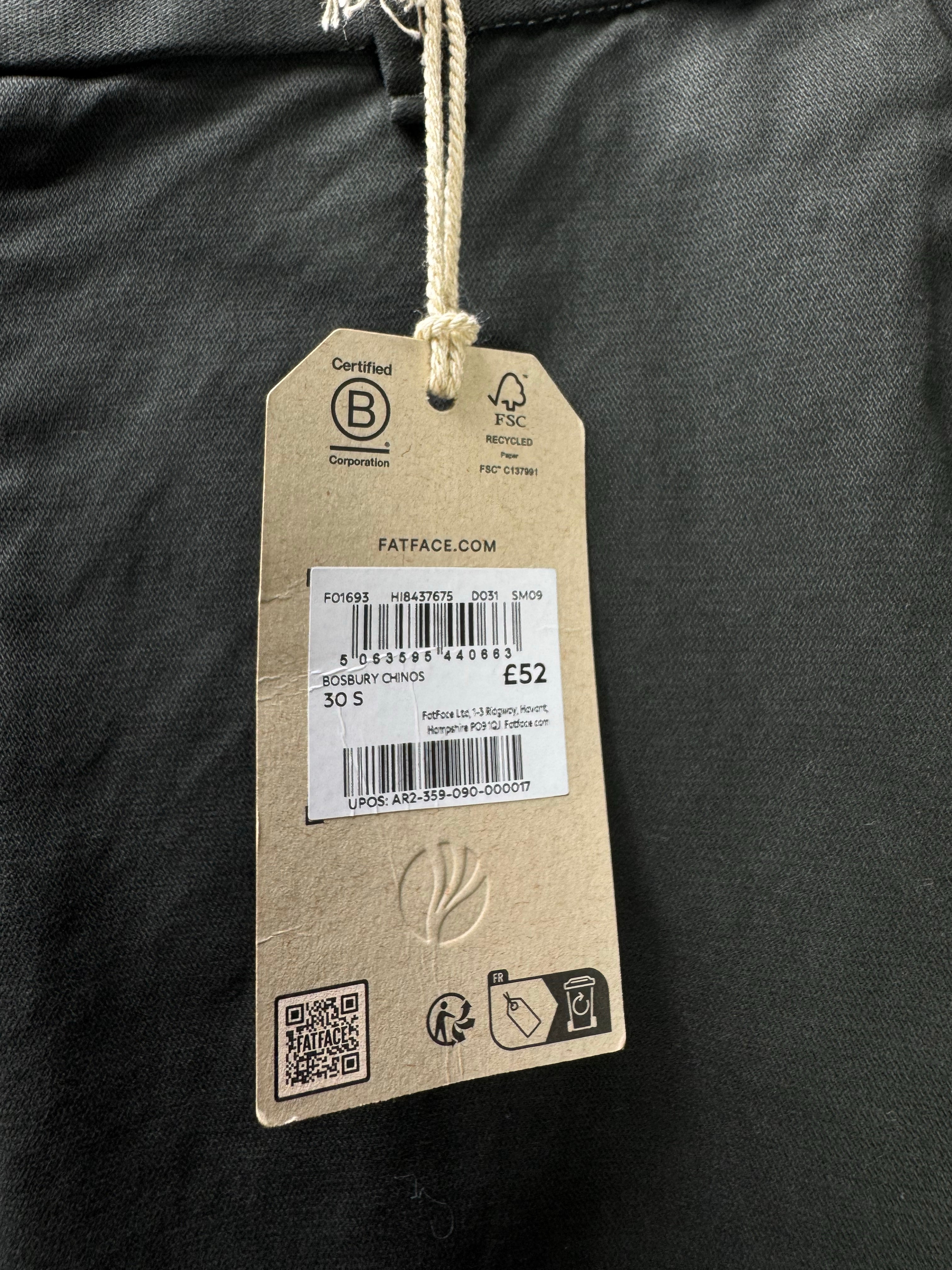 FATFACE® Waist: 30" | Black | Chino Pant | Cotton - Elastane | 2951 - Genuine Maal