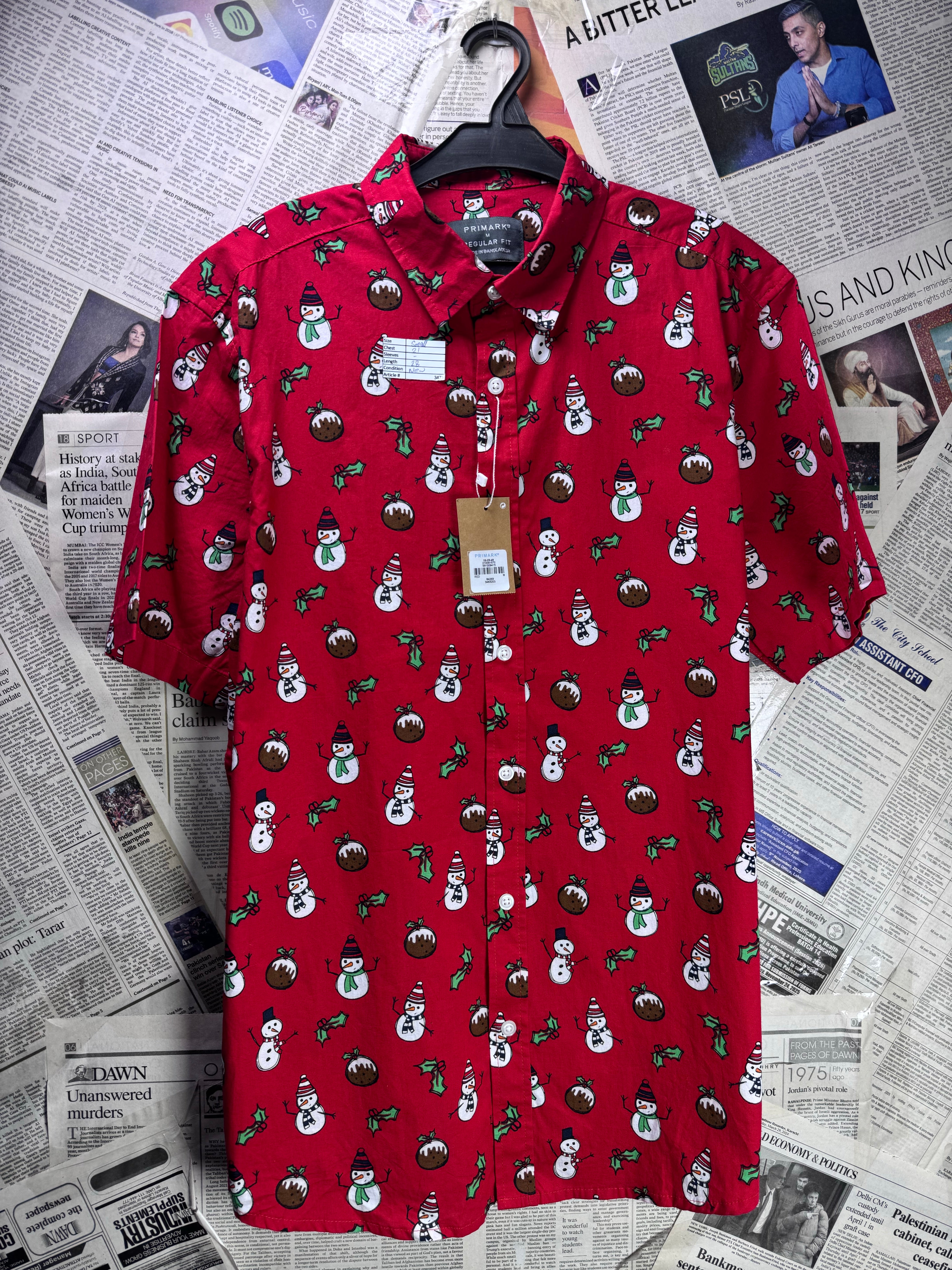 Primark® Small | Chest: 21" | Red | Shirt | Cotton | 3475 - Genuine Maal