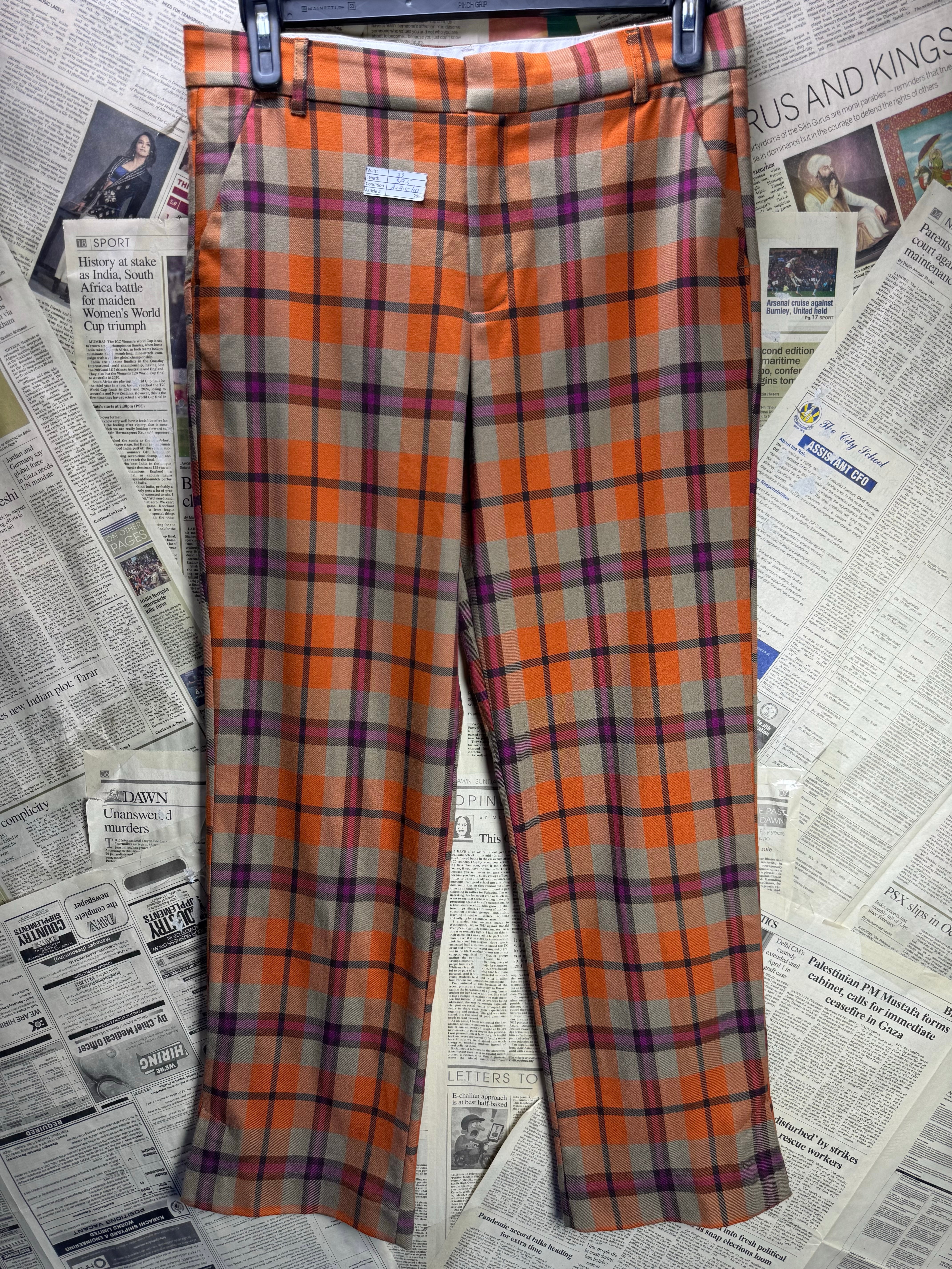 Zara® Waist: 32" | Orange Check | Smart Casual - Semi Formal Pants | Poly - Viscose - Elastane | 2980 - Genuine Maal